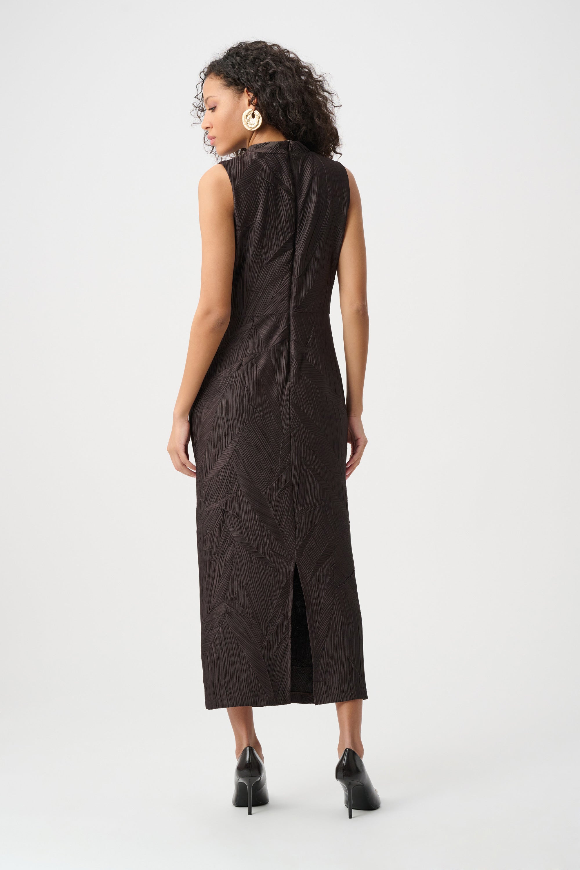 Pleated Satin Sleeveless Midi Dress (263147)