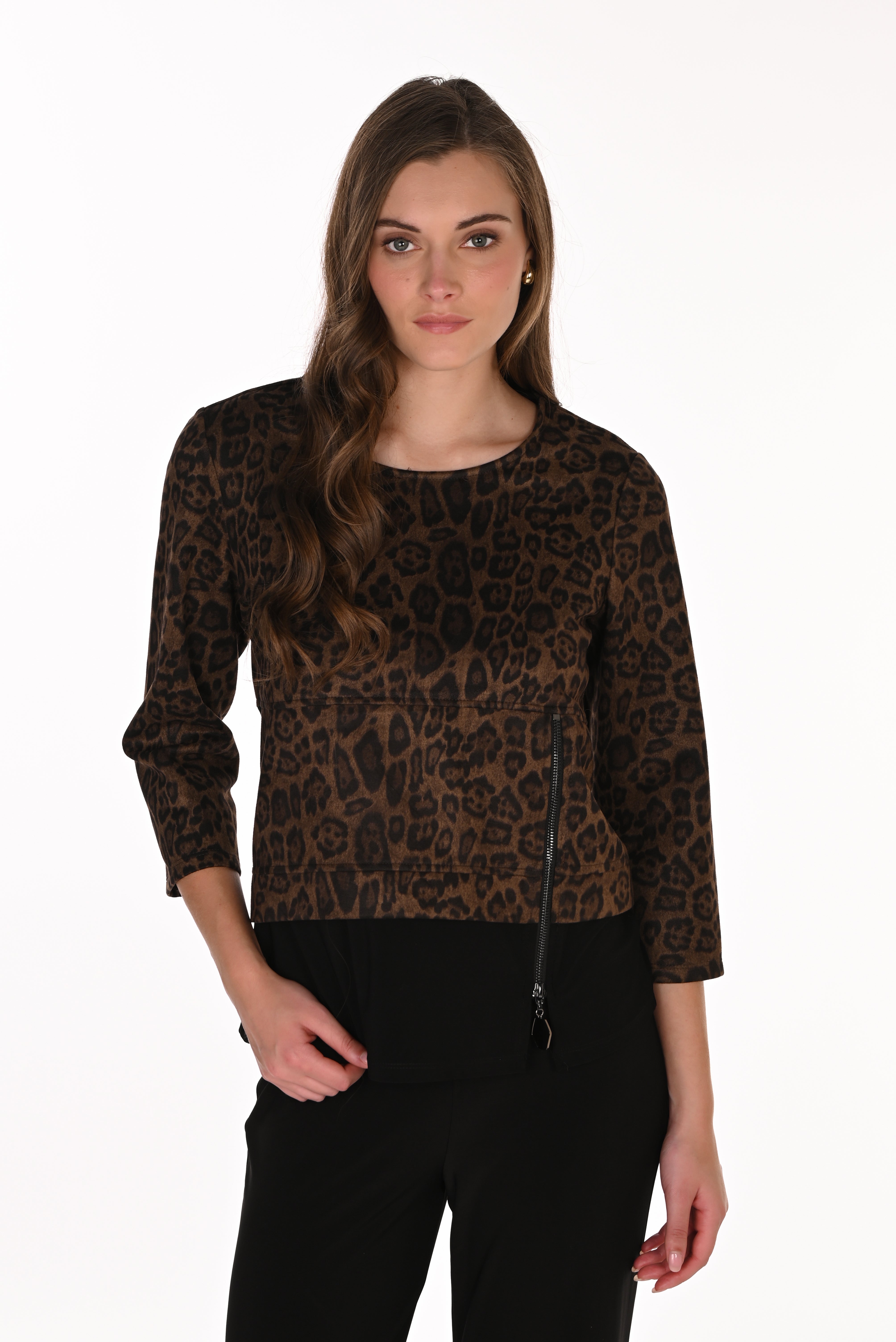 3/4 Sleeve Leopard Print Top (263190)