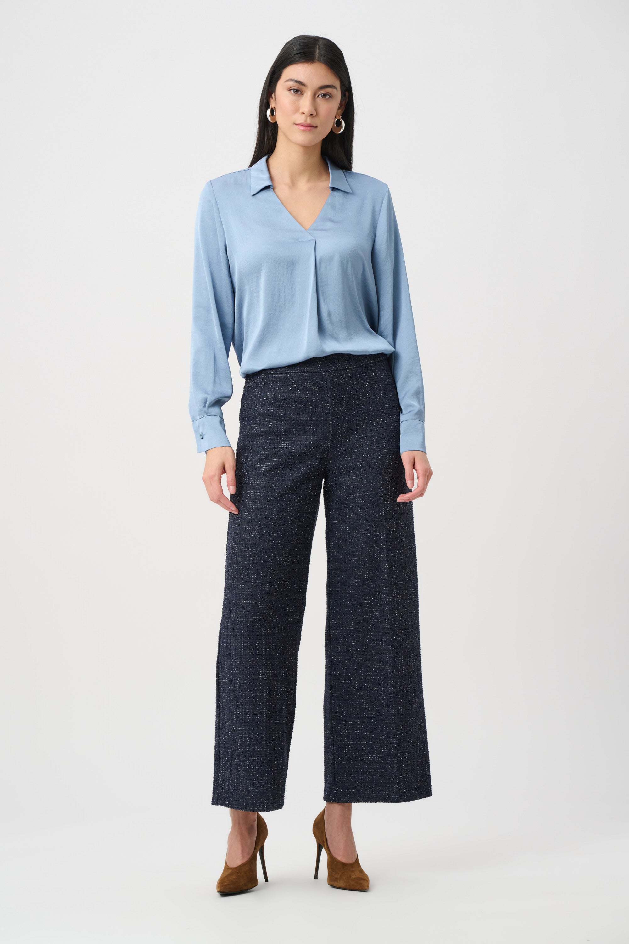 Lurex Boucle Wide-Leg Pull-On Pants (263215)