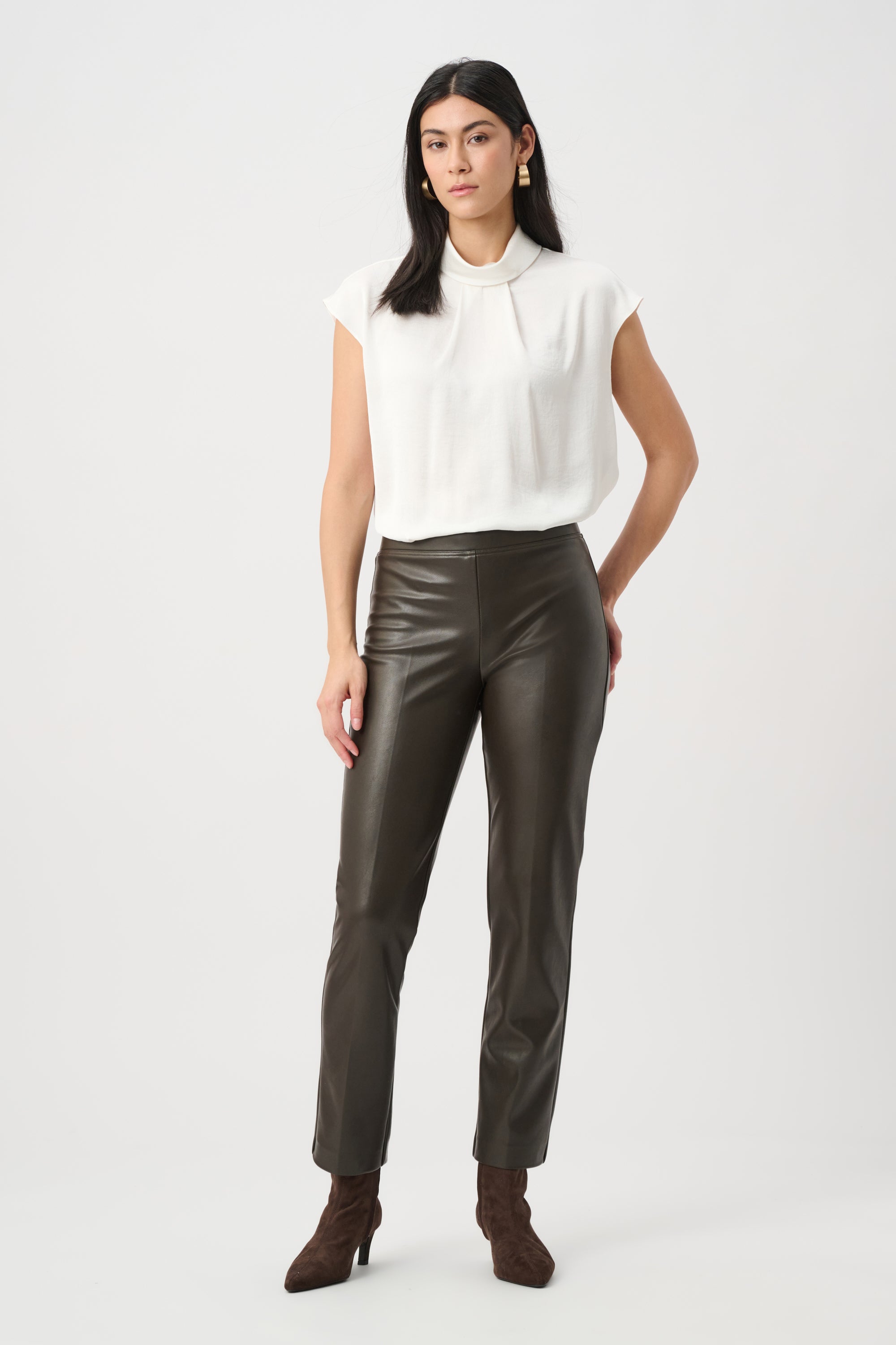 Bonded Leatherette Straight Pull-On Pants (263232)