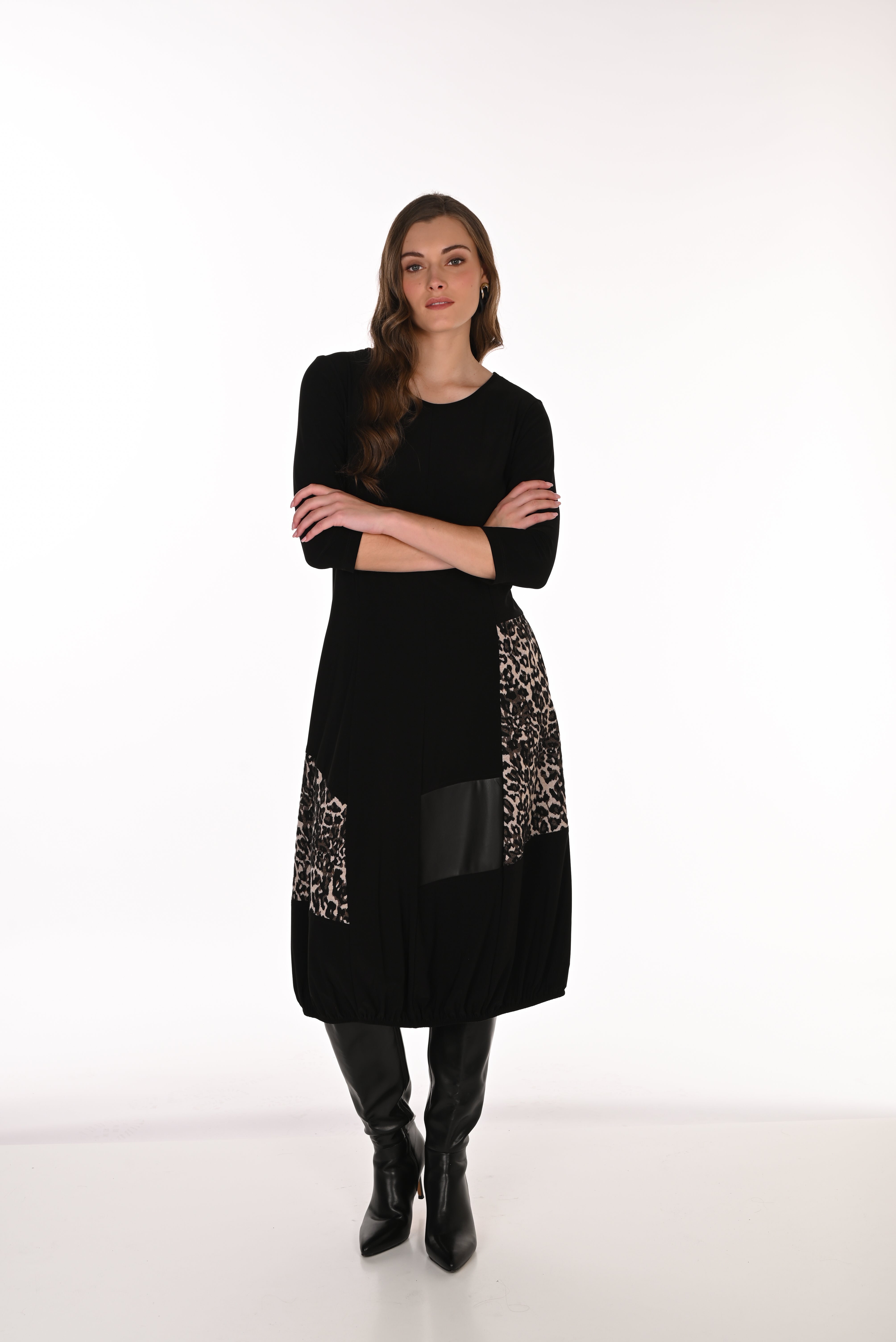 Long Sleeve Dress with Animal Print Detail (263277)