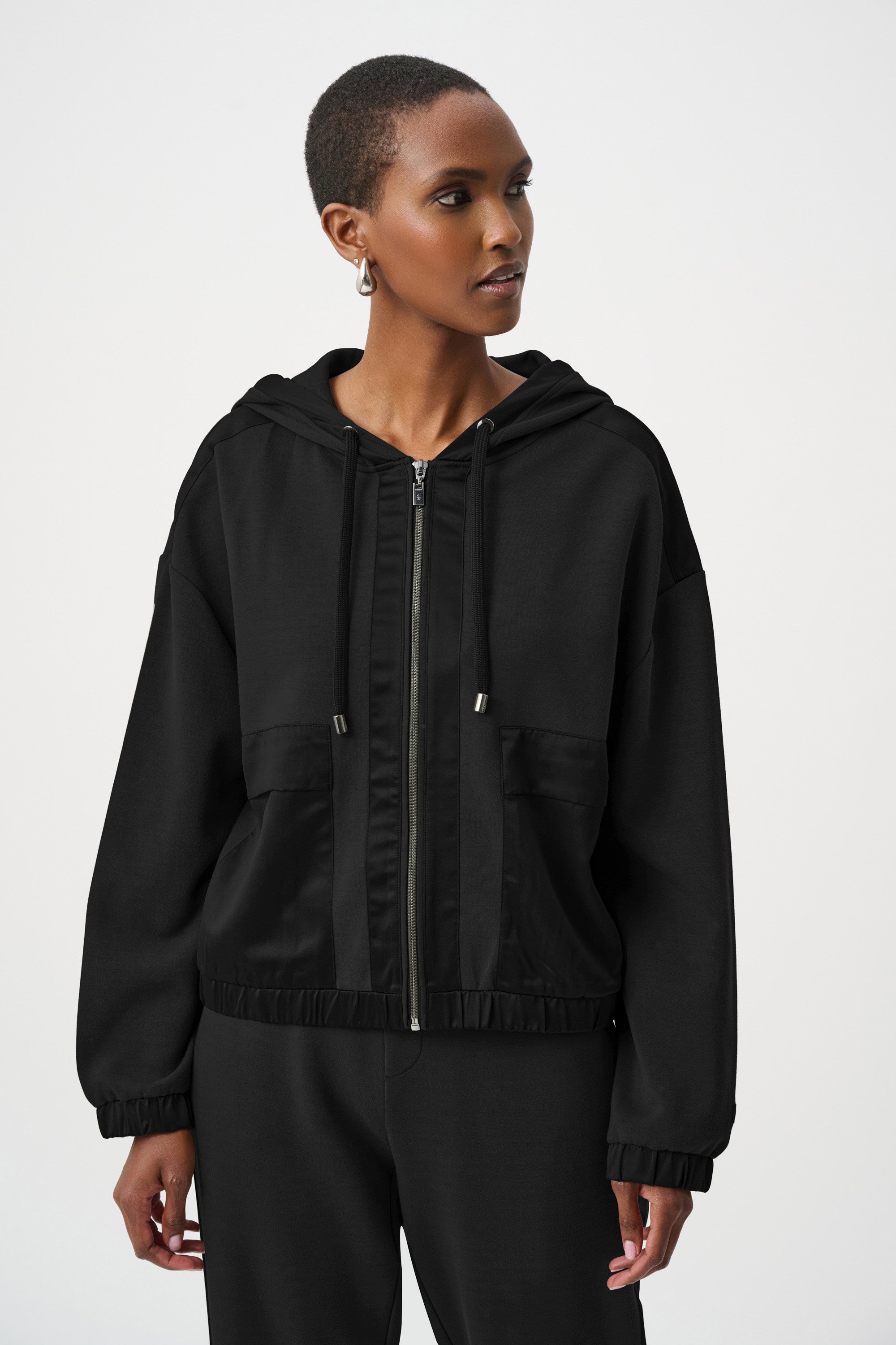 Scuba Jersey And Satin Hooded Boxy Jacket (263624)