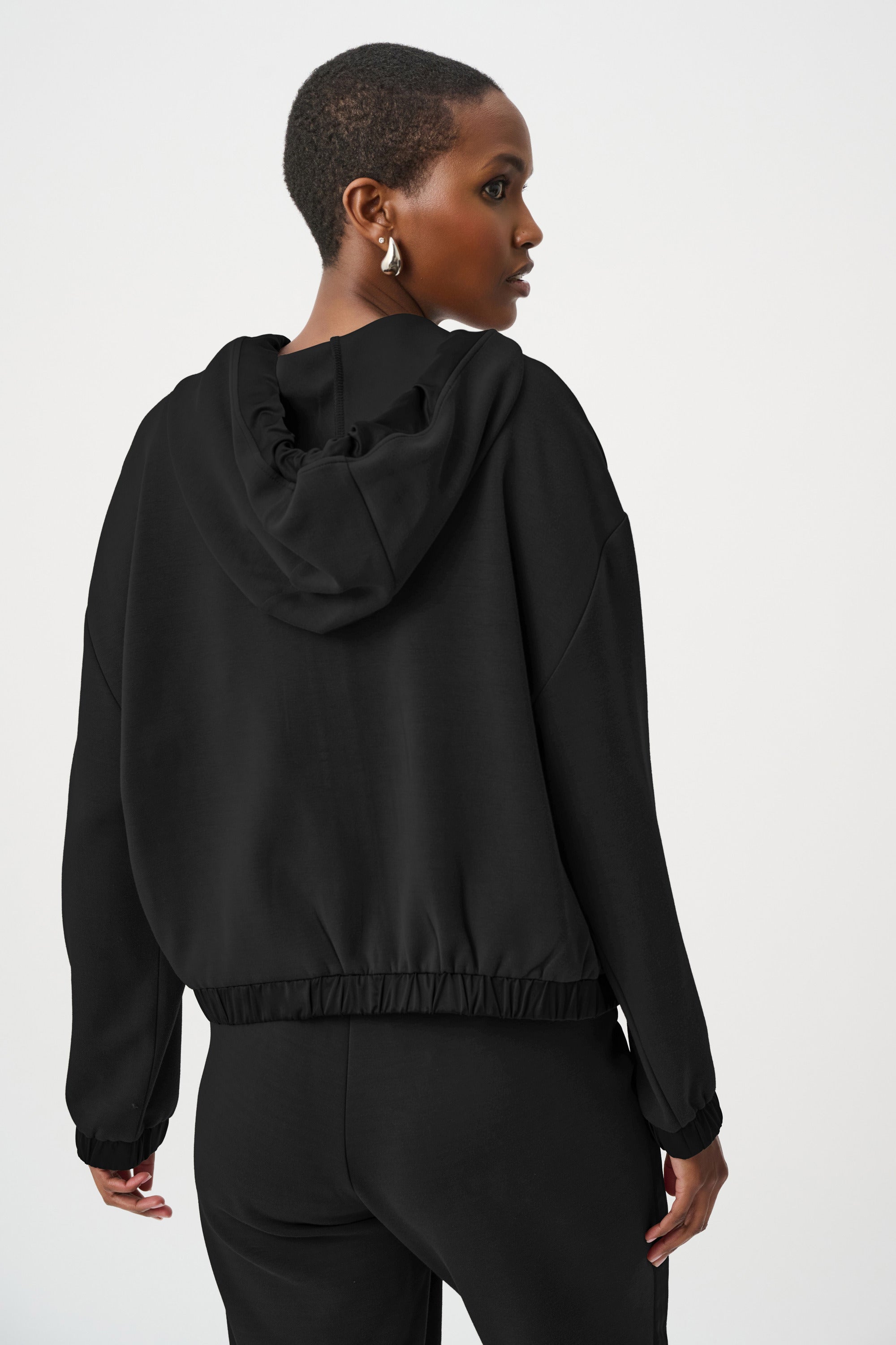 Scuba Jersey And Satin Hooded Boxy Jacket (263624)