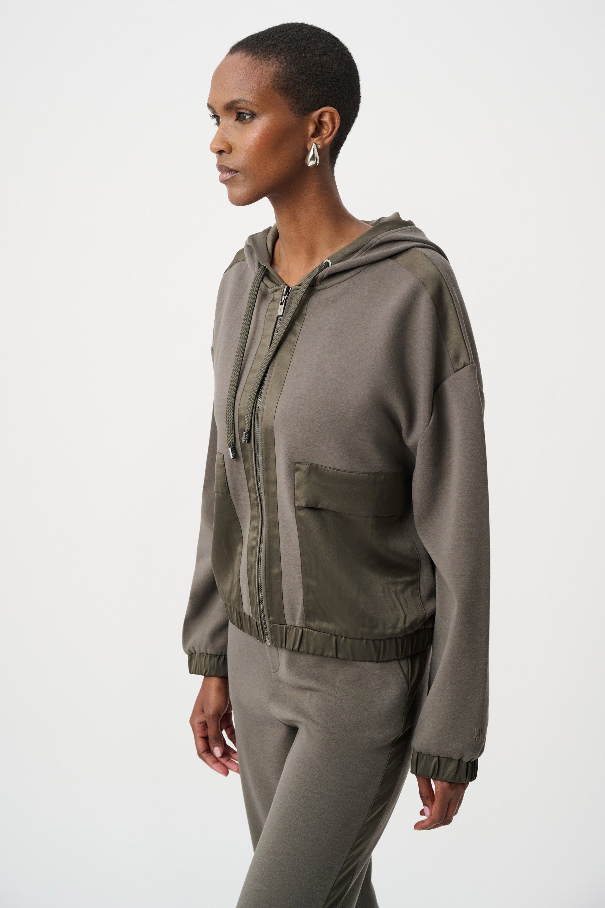 Scuba Jersey And Satin Hooded Boxy Jacket (263624)