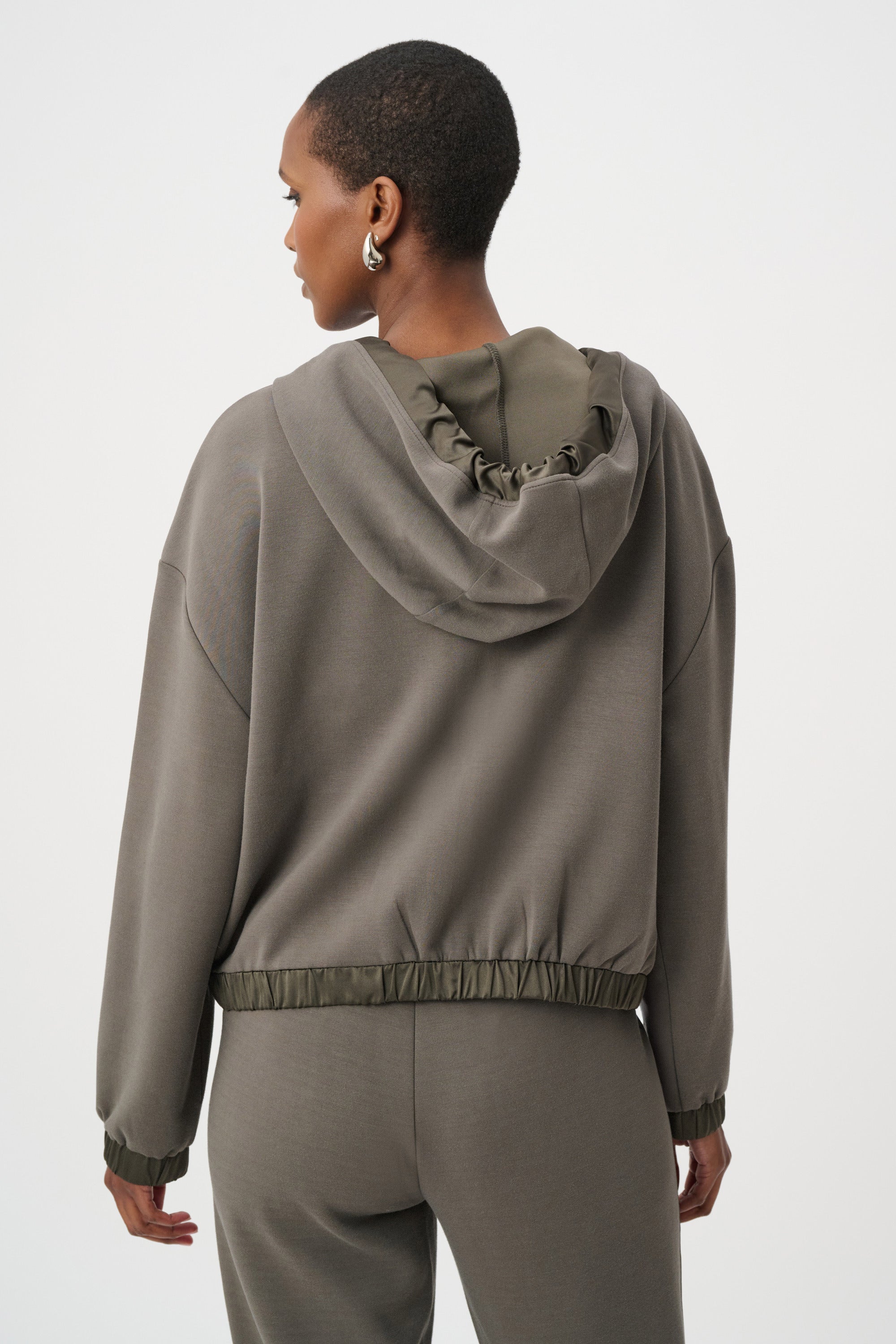 Scuba Jersey And Satin Hooded Boxy Jacket (263624)