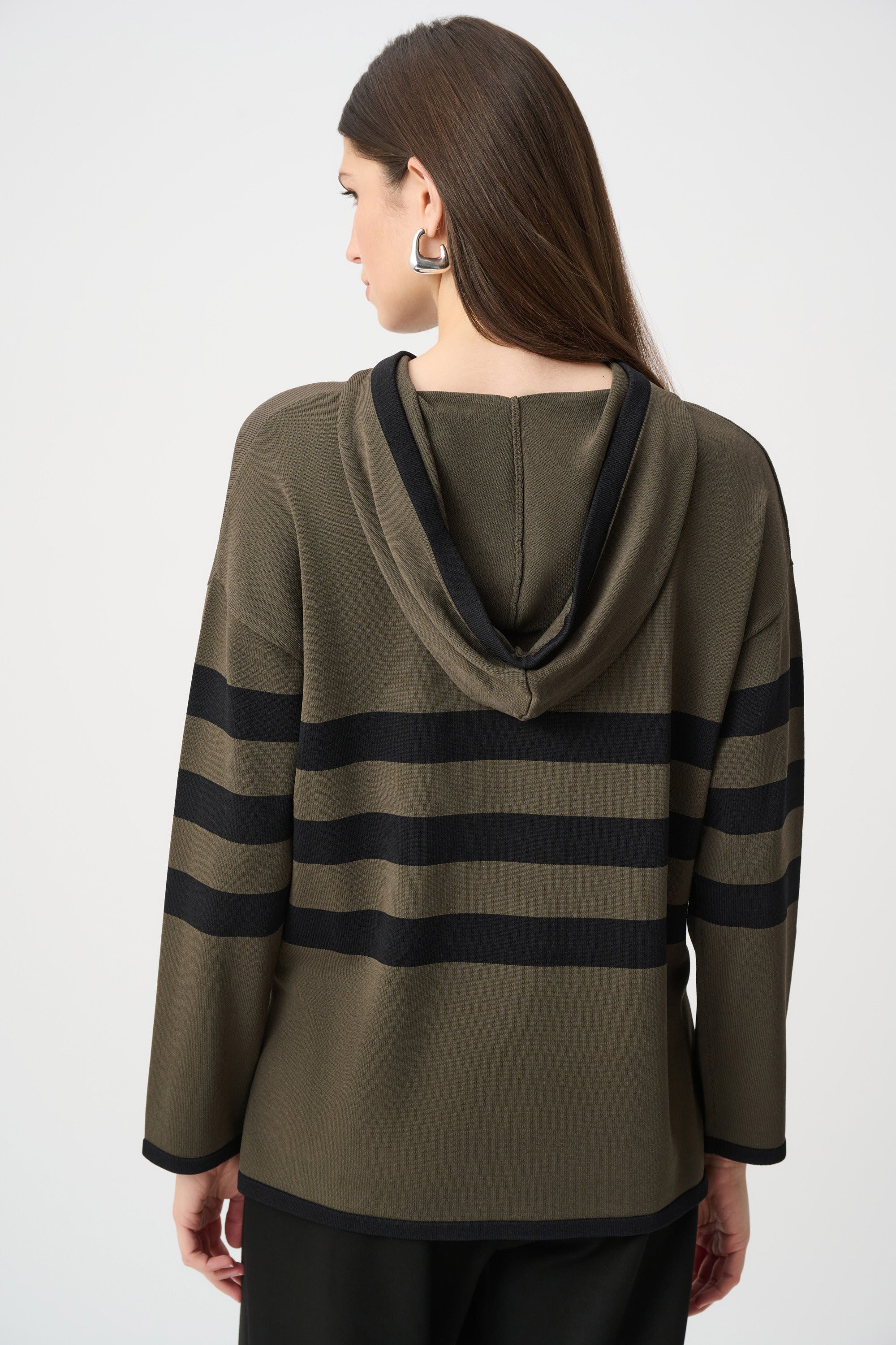 Sweater Knit Striped Hooded Sweater (263626)