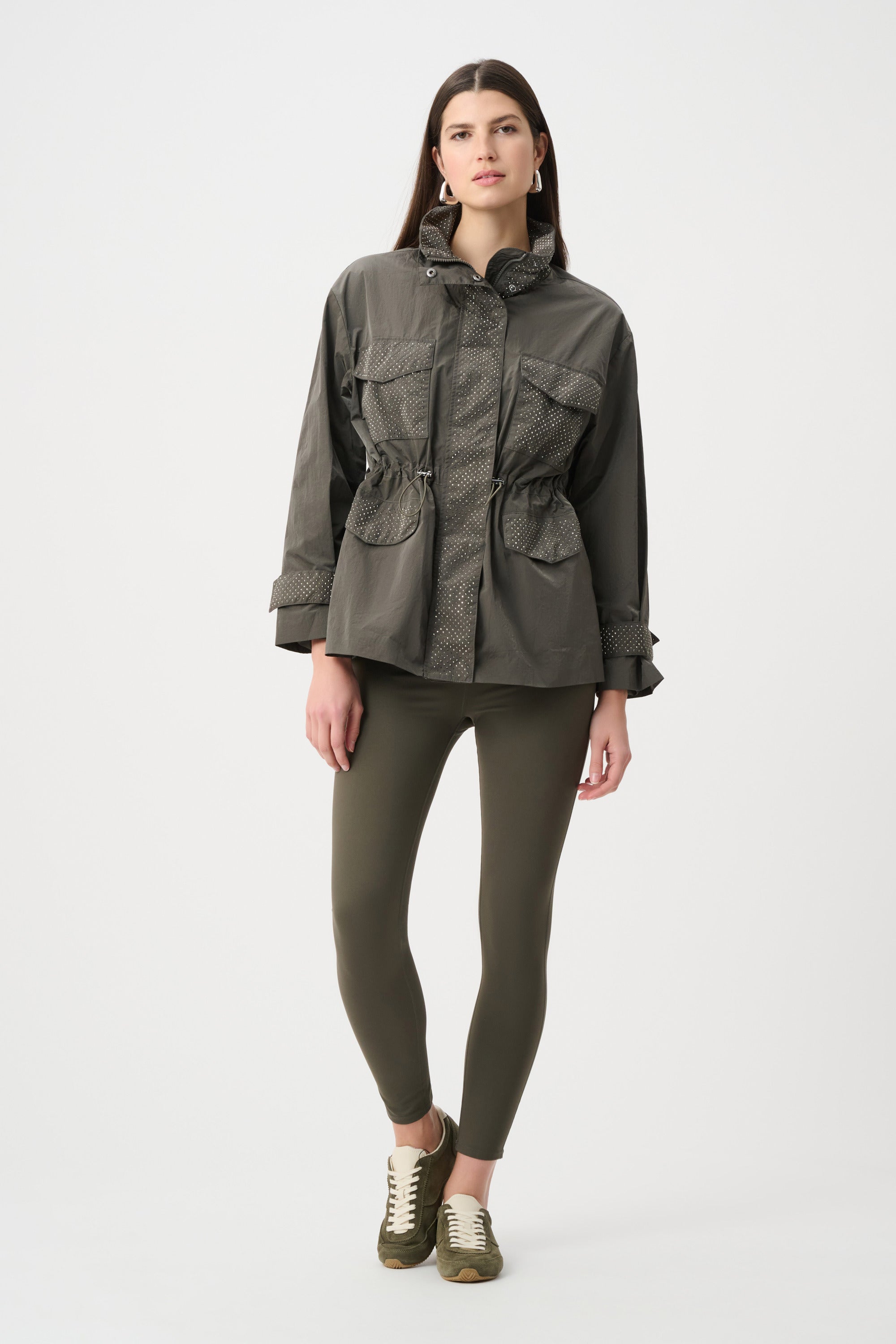 Nylon Mock-Neck Embellished Jacket (263633)