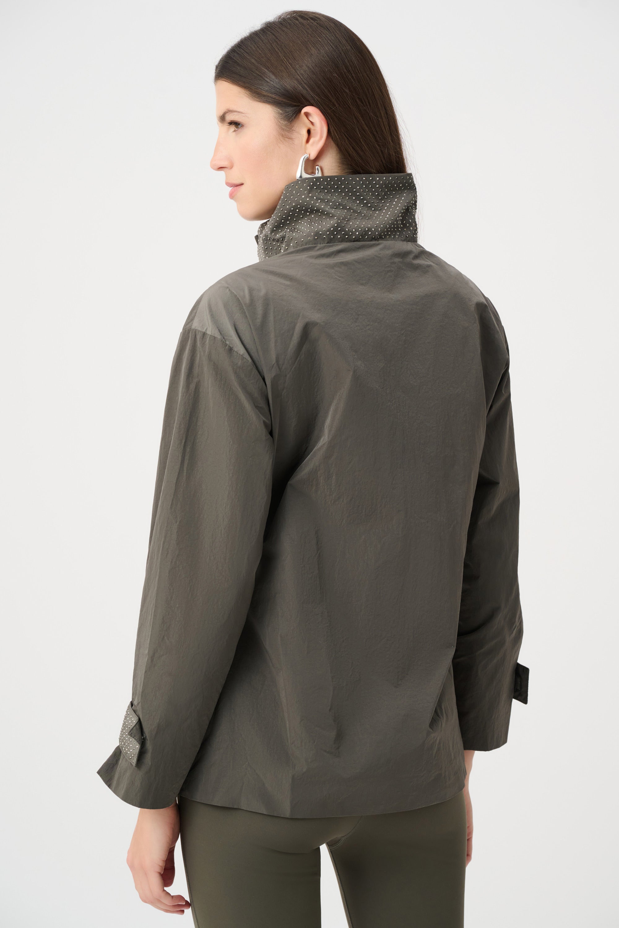 Nylon Mock-Neck Embellished Jacket (263633)