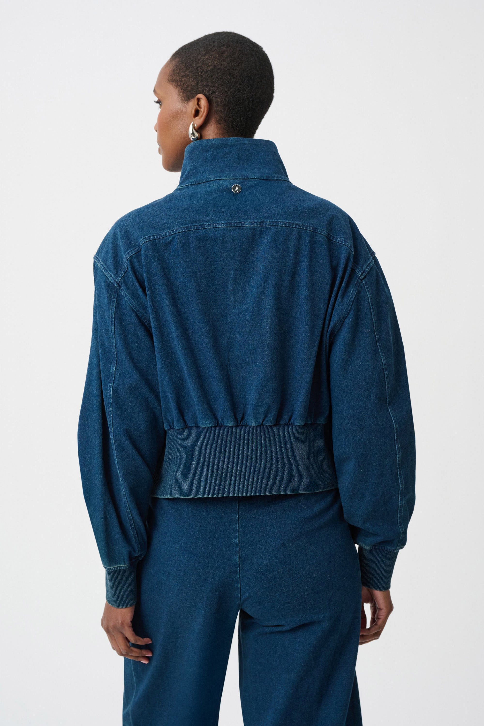 Knit Denim Funnel-Neck Bomber Jacket (263634)