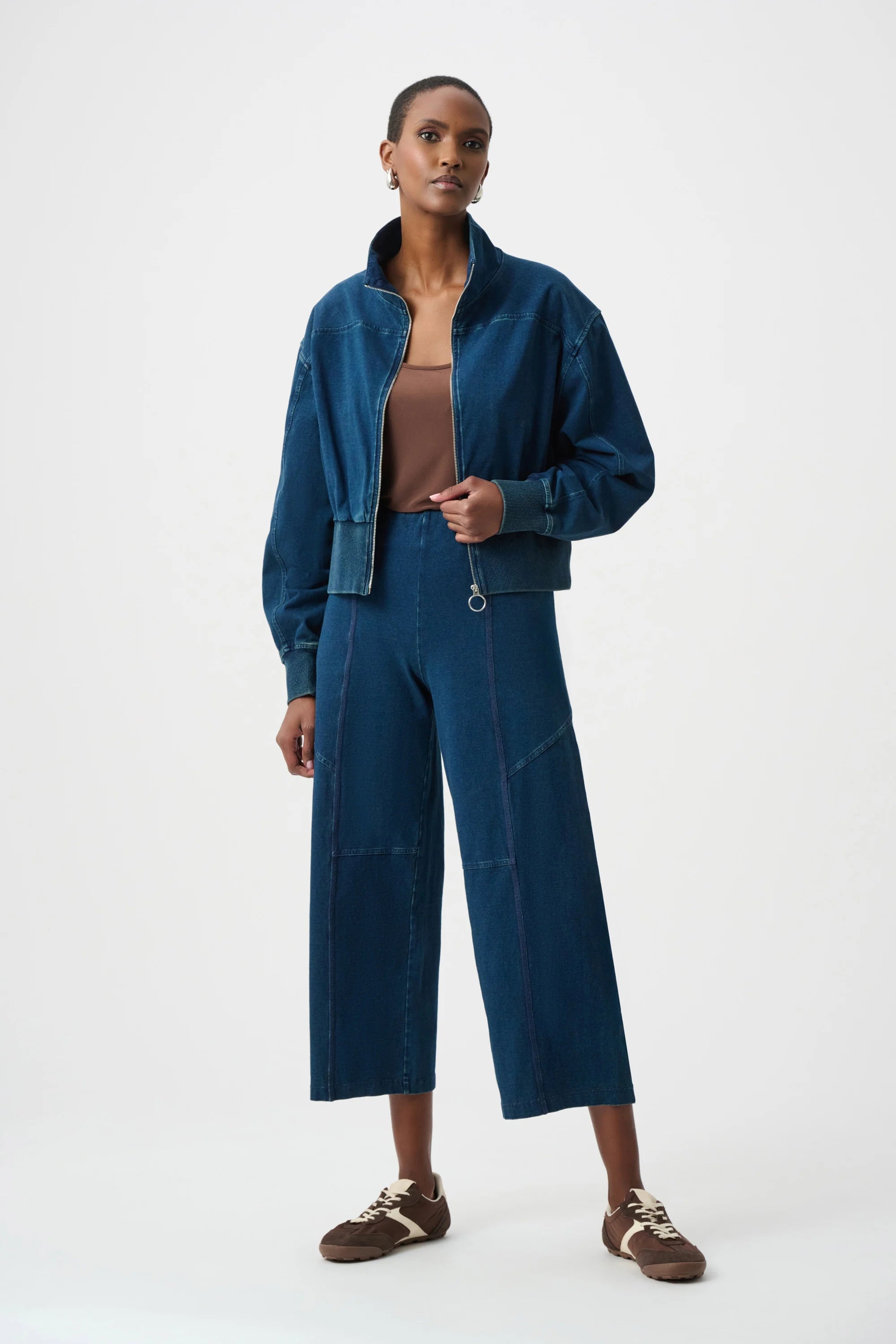 Knit Denim Culotte Pull-On Pants (263642)
