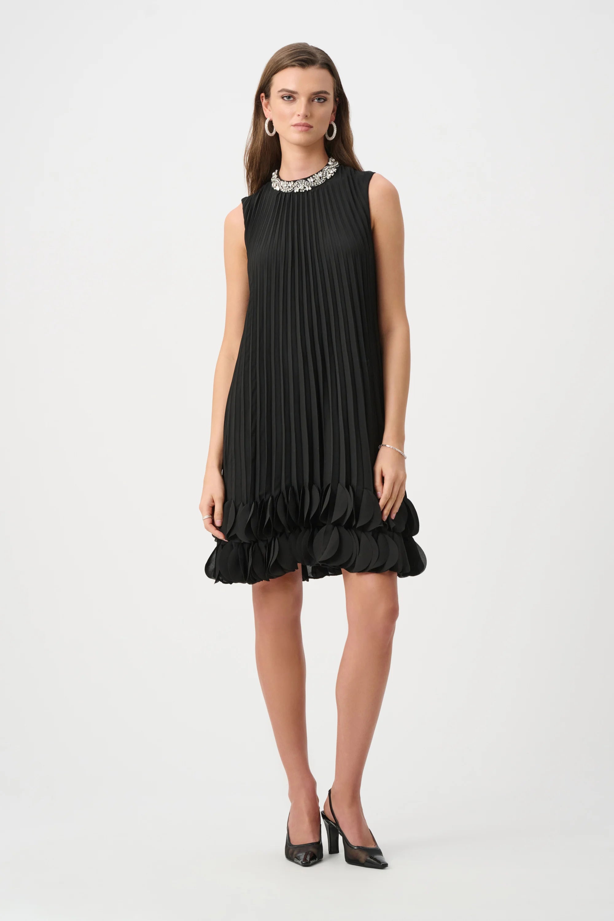 Pleated Georgette Embellished A-Line Dress (JR1162)
