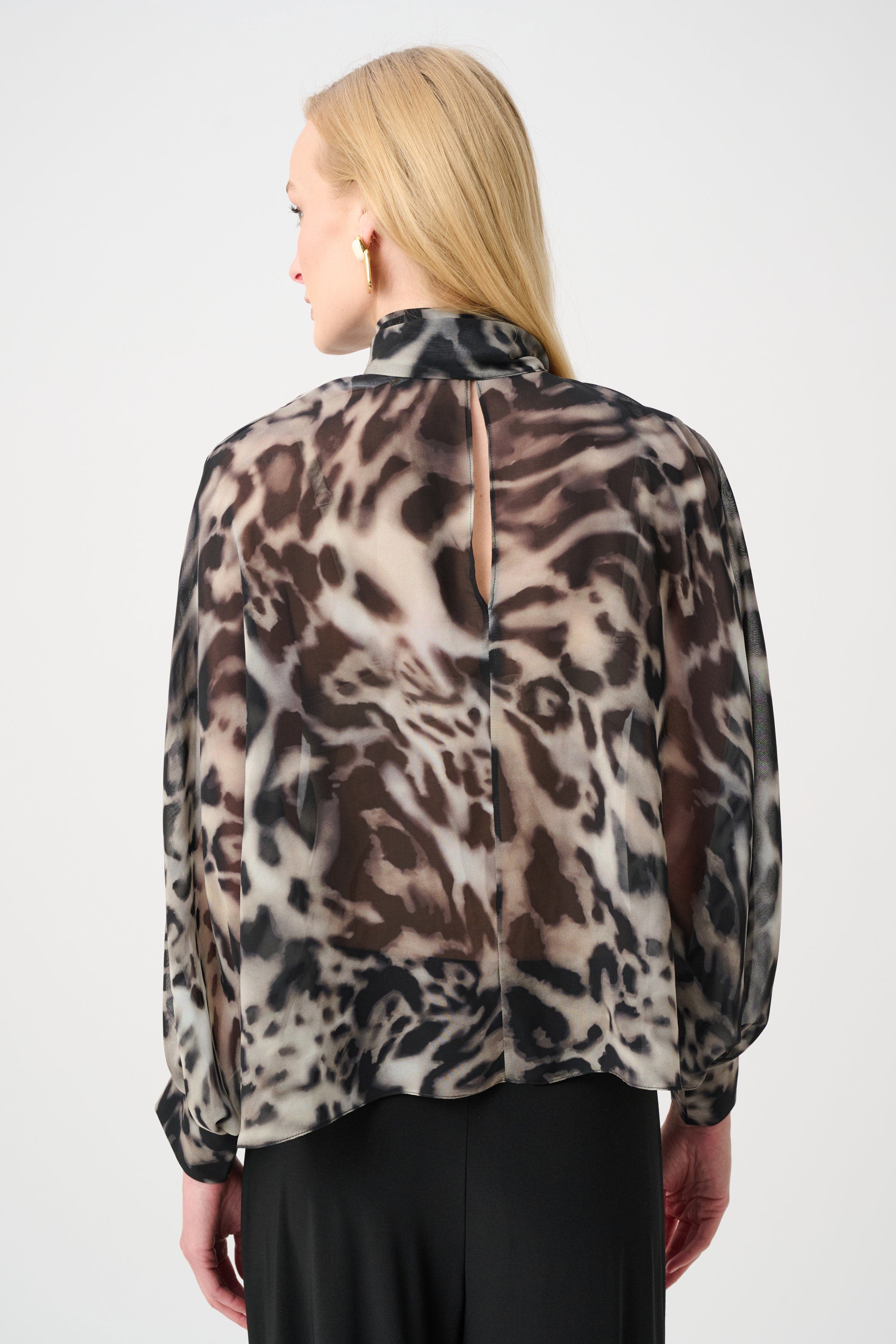 Chiffon Animal Print Boxy Top With Bow Tie (263743)