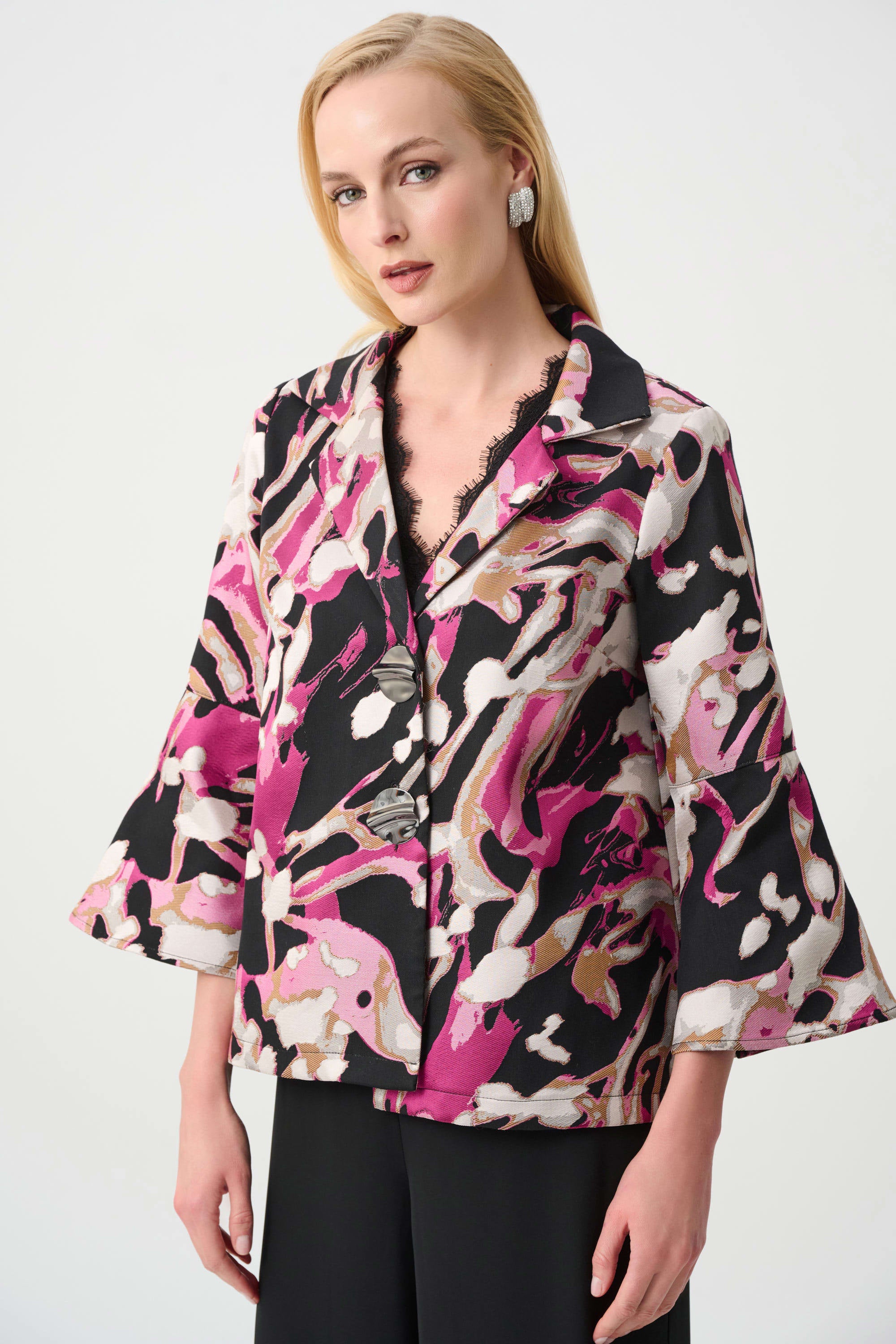 Jacquard Abstract Print Trapeze Jacket (JR1169)