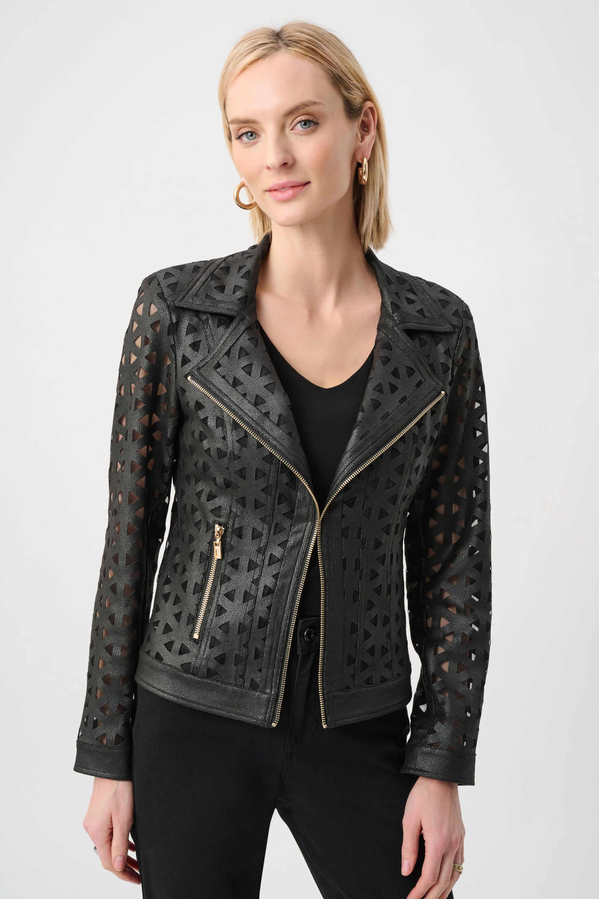 Foiled Faux Suede And Mesh Moto Jacket (263910)
