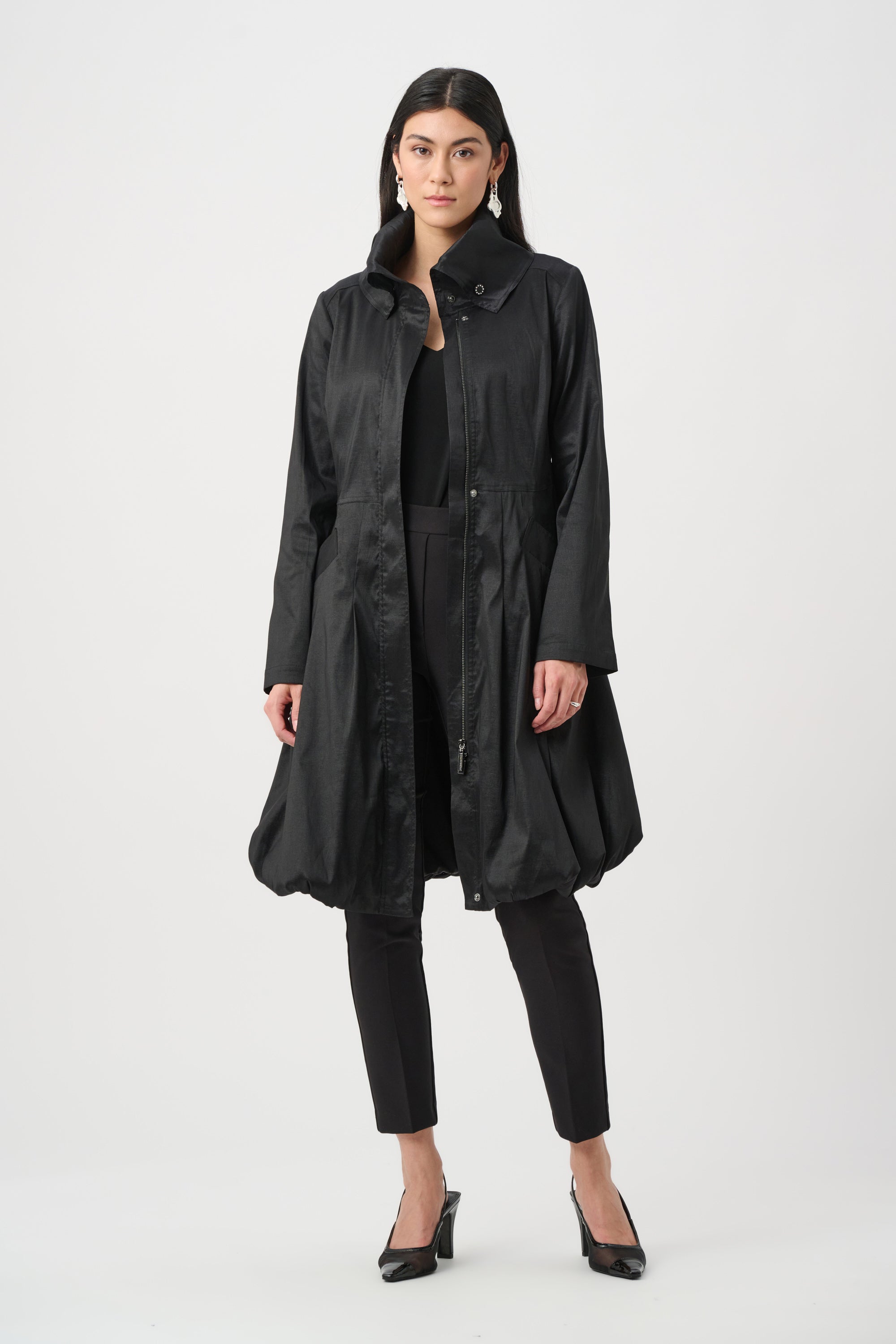 Stretch Taffeta Belted Fit & Flare Balloon Coat (263911)