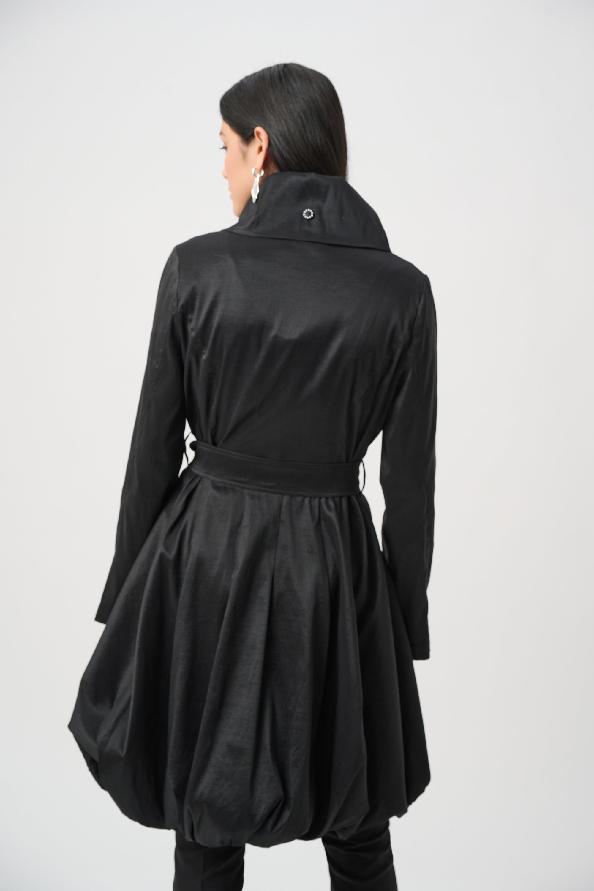 Stretch Taffeta Belted Fit & Flare Balloon Coat (263911)