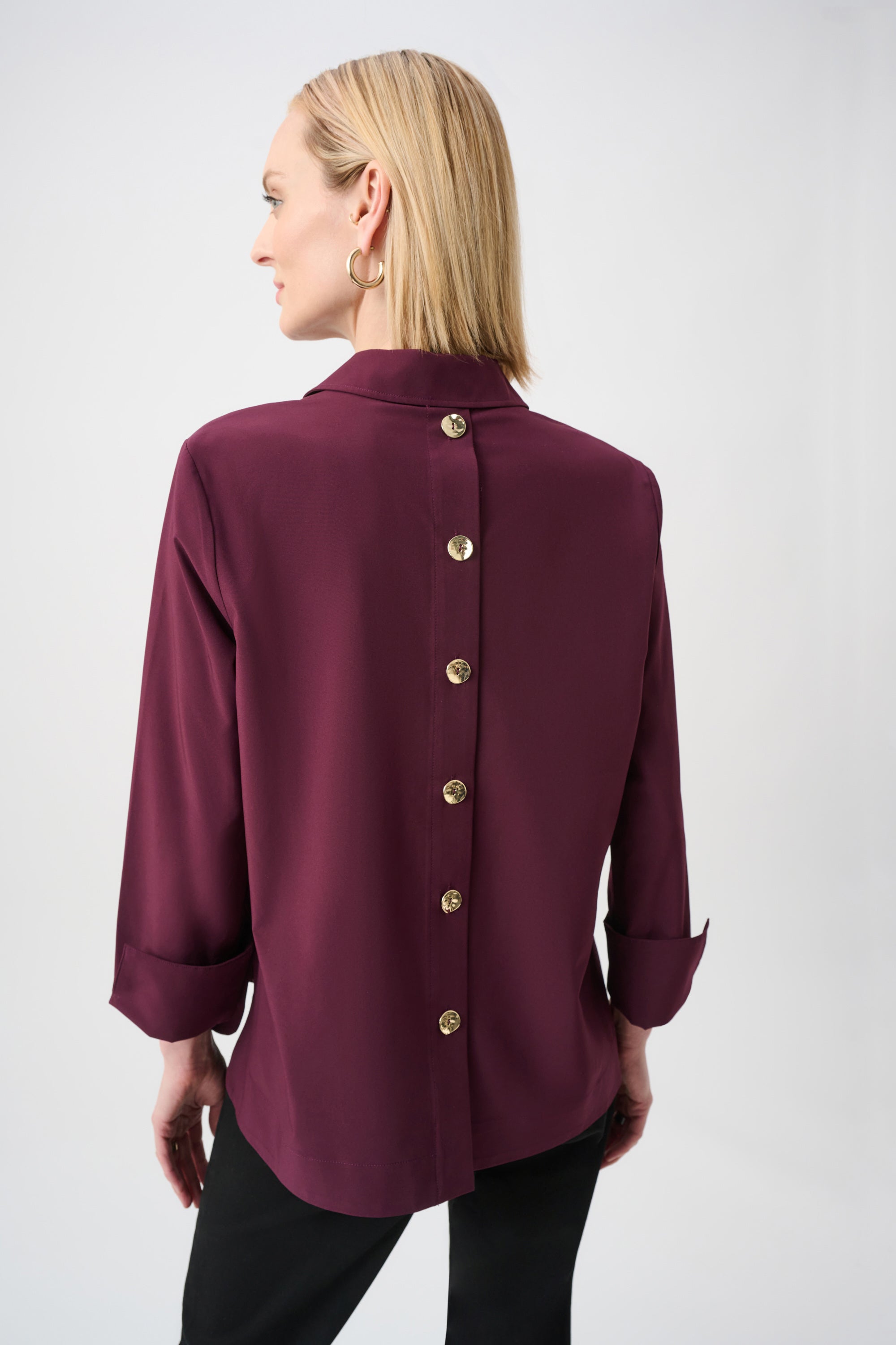 Stretch Poplin Shirt-Collar Boxy Top (263928)