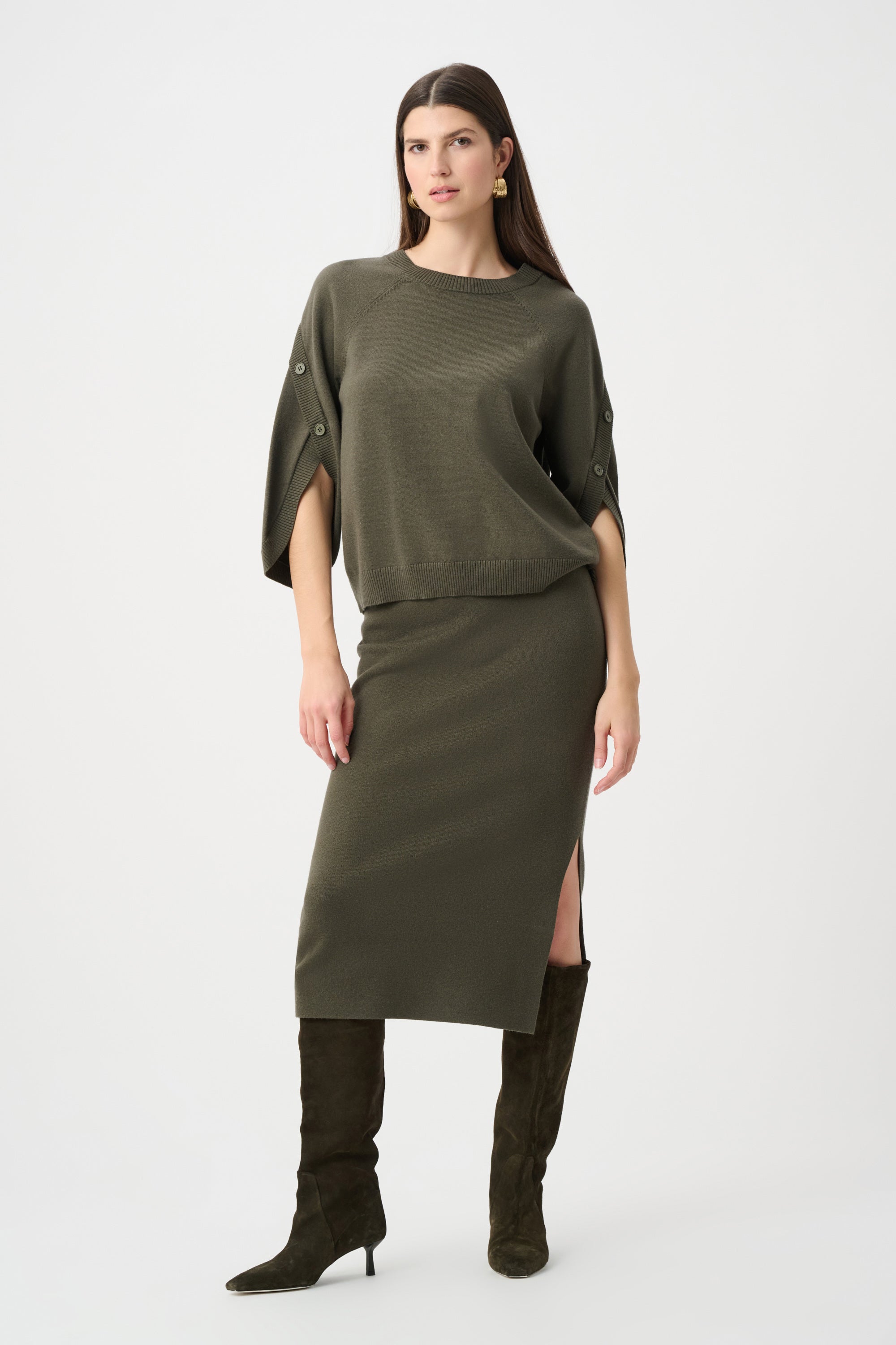 Brushed Viscose And Nylon Knit Tulip Sleeve Sweater (263935)