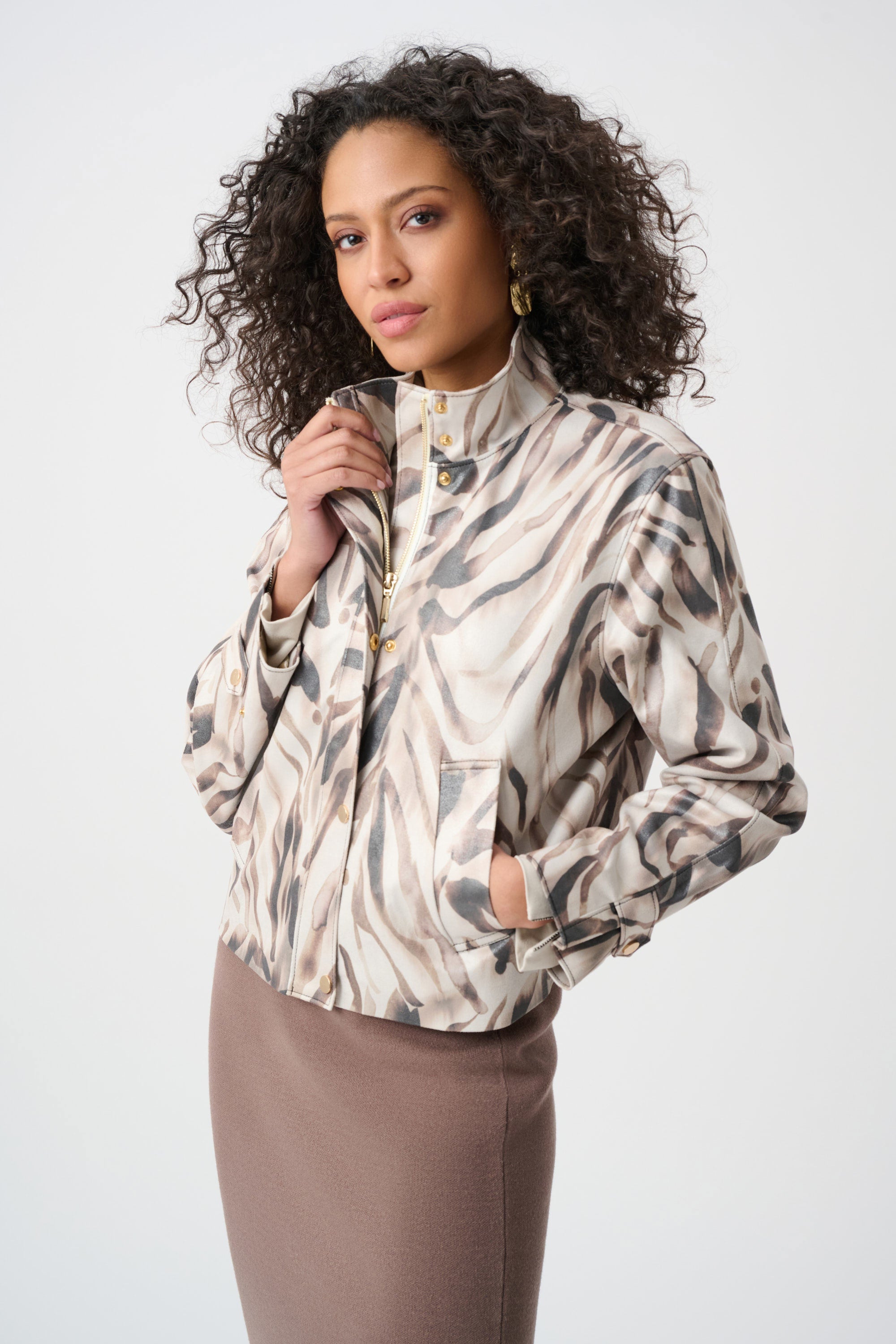 Foiled Faux Suede Animal Print Jacket (263944)