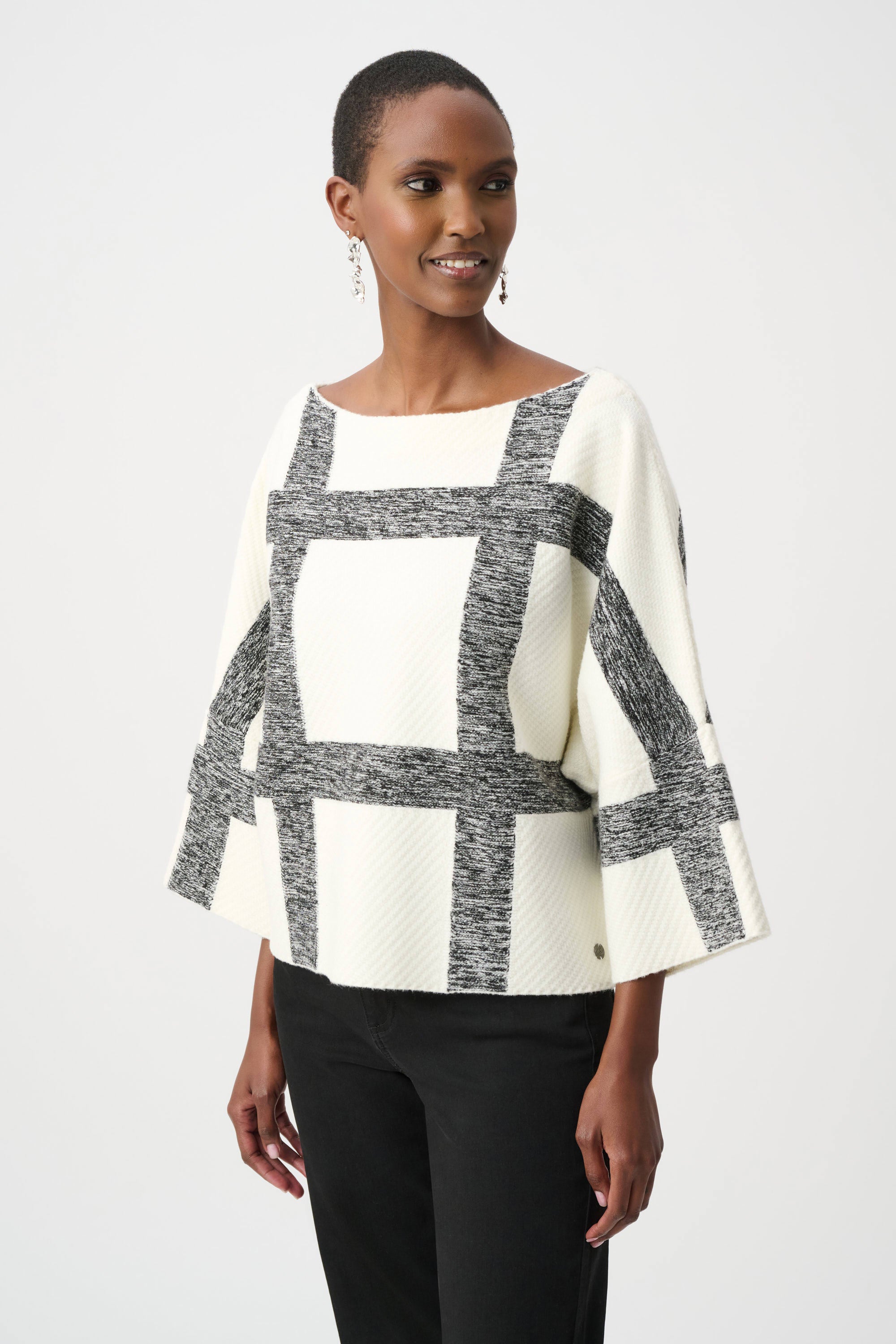 Brushed Viscose And Nylon Plaid Boat-Neck Sweater (263946)