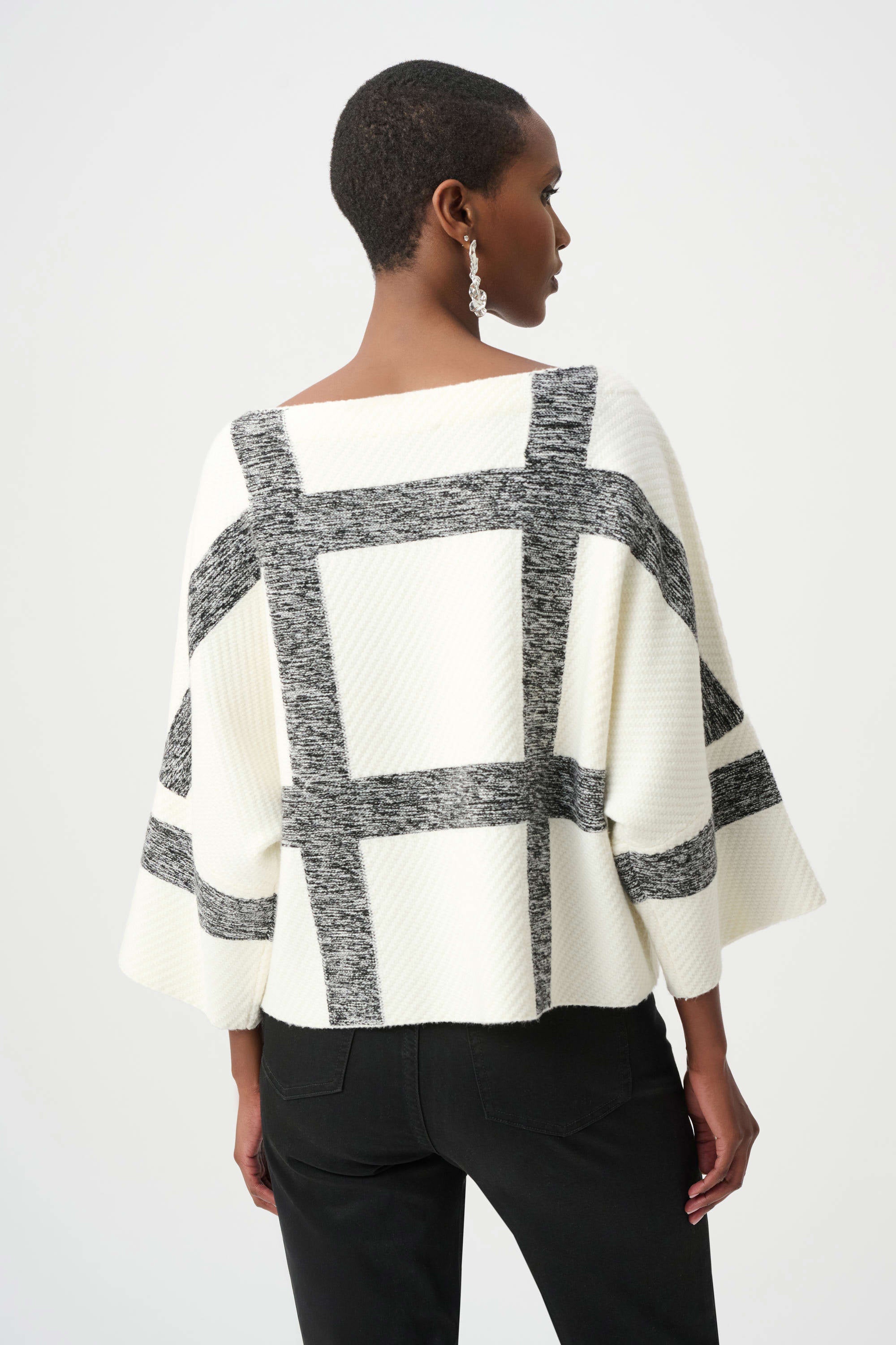 Brushed Viscose And Nylon Plaid Boat-Neck Sweater (263946)