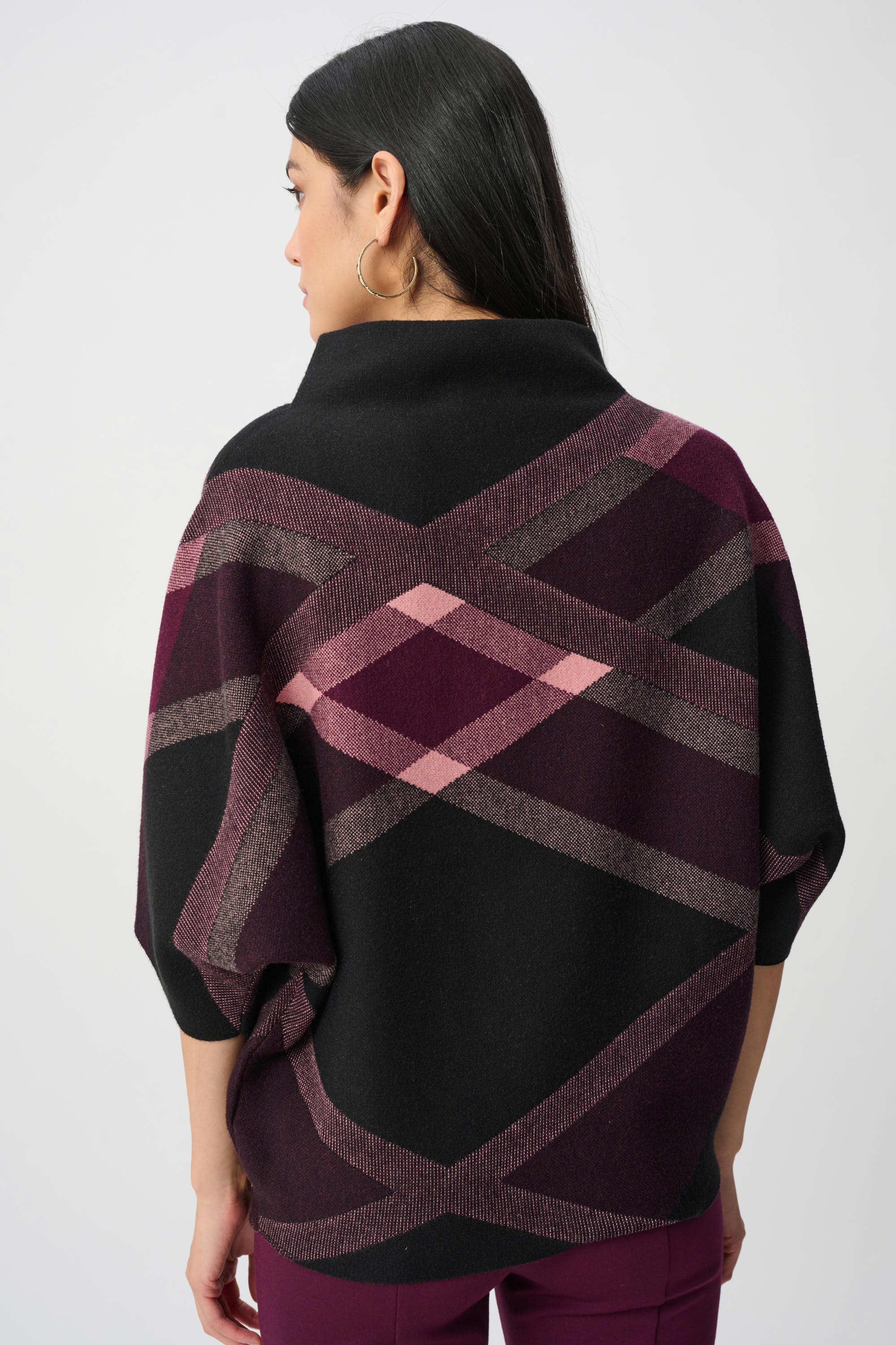 Brushed Viscose And Nylon Plaid Funnel-Neck Sweater (263947)
