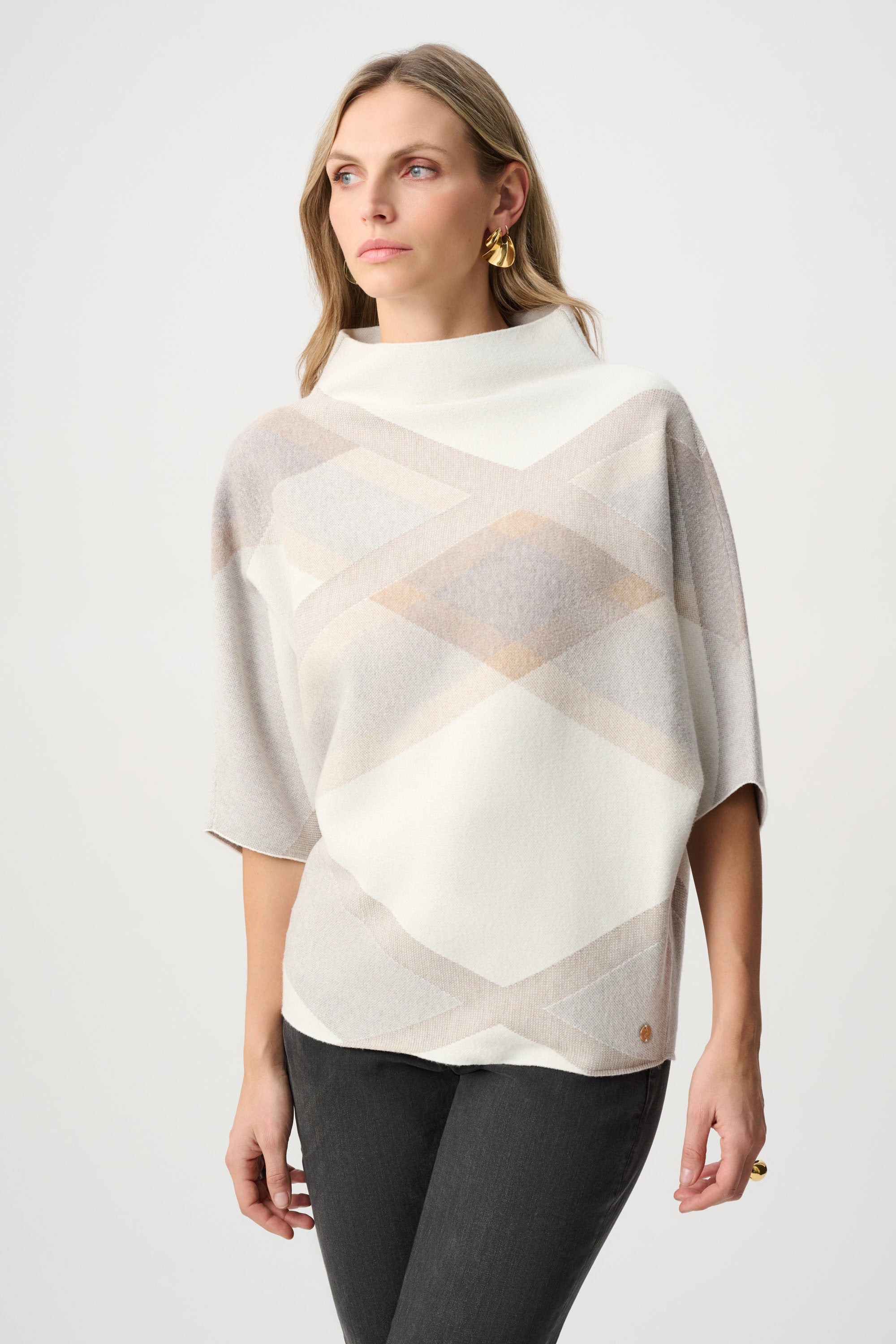 Brushed Viscose And Nylon Plaid Funnel-Neck Sweater (263947)