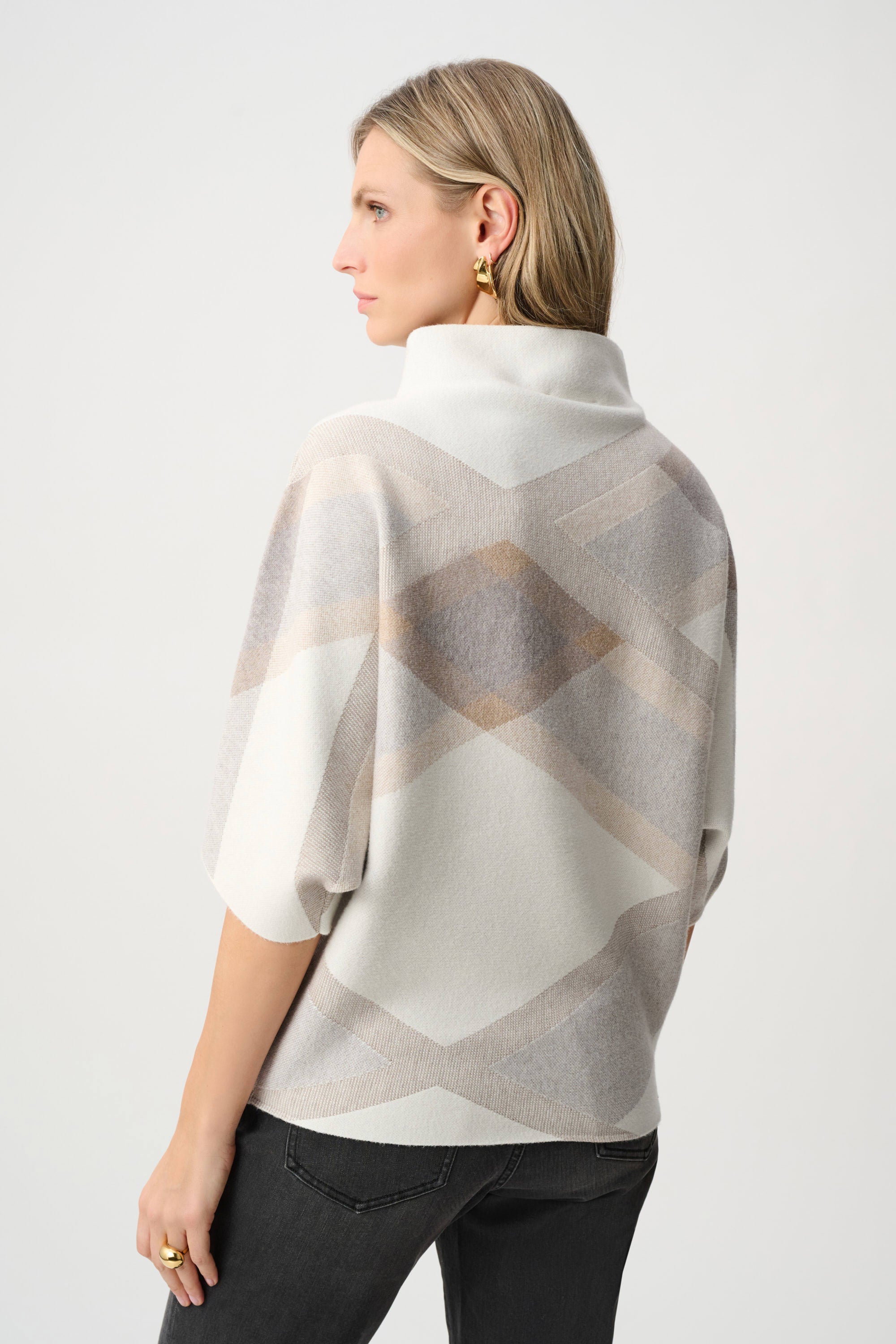 Brushed Viscose And Nylon Plaid Funnel-Neck Sweater (263947)