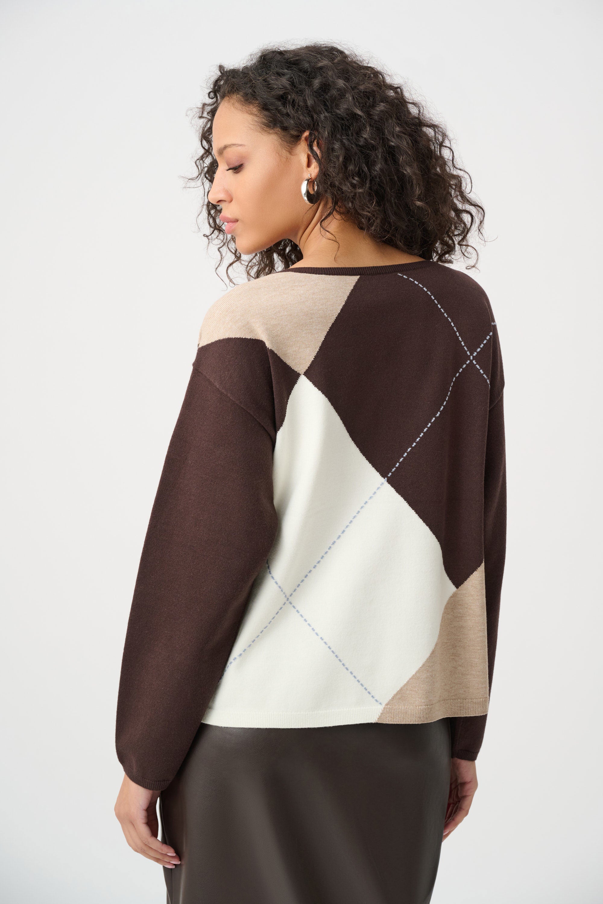 Brushed Viscose Knit Argyle Pattern Crewneck Sweater (263948)