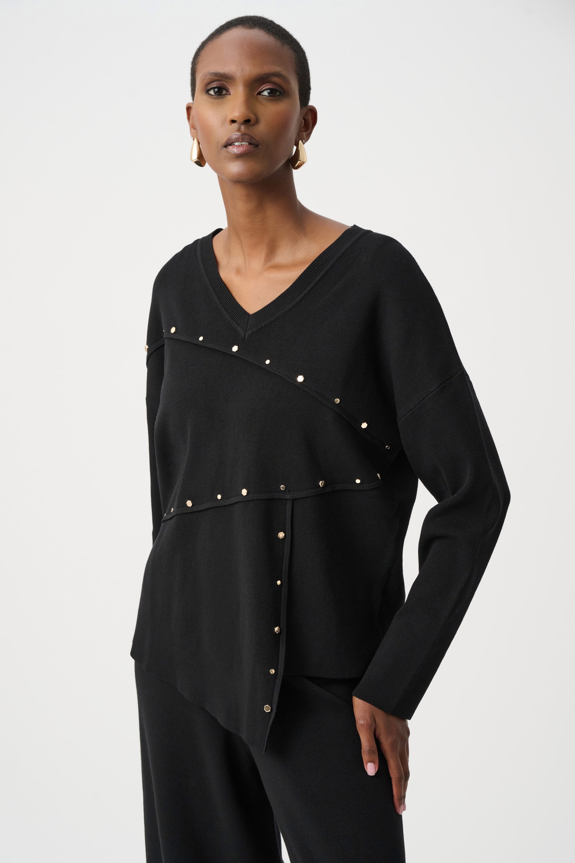Asymmetric Sweater With Metal Stud Detail (263961)