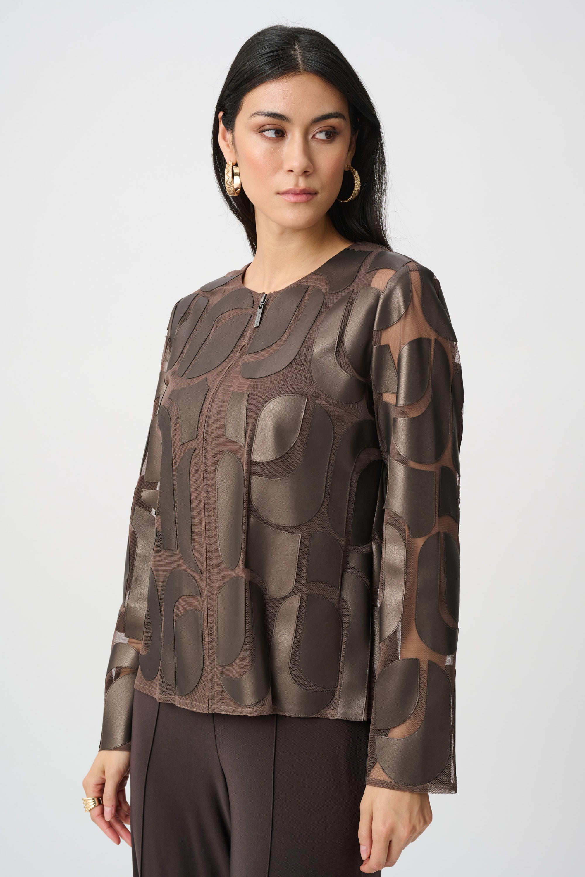 Leatherette And Mesh Embroidered Jacket (263964)