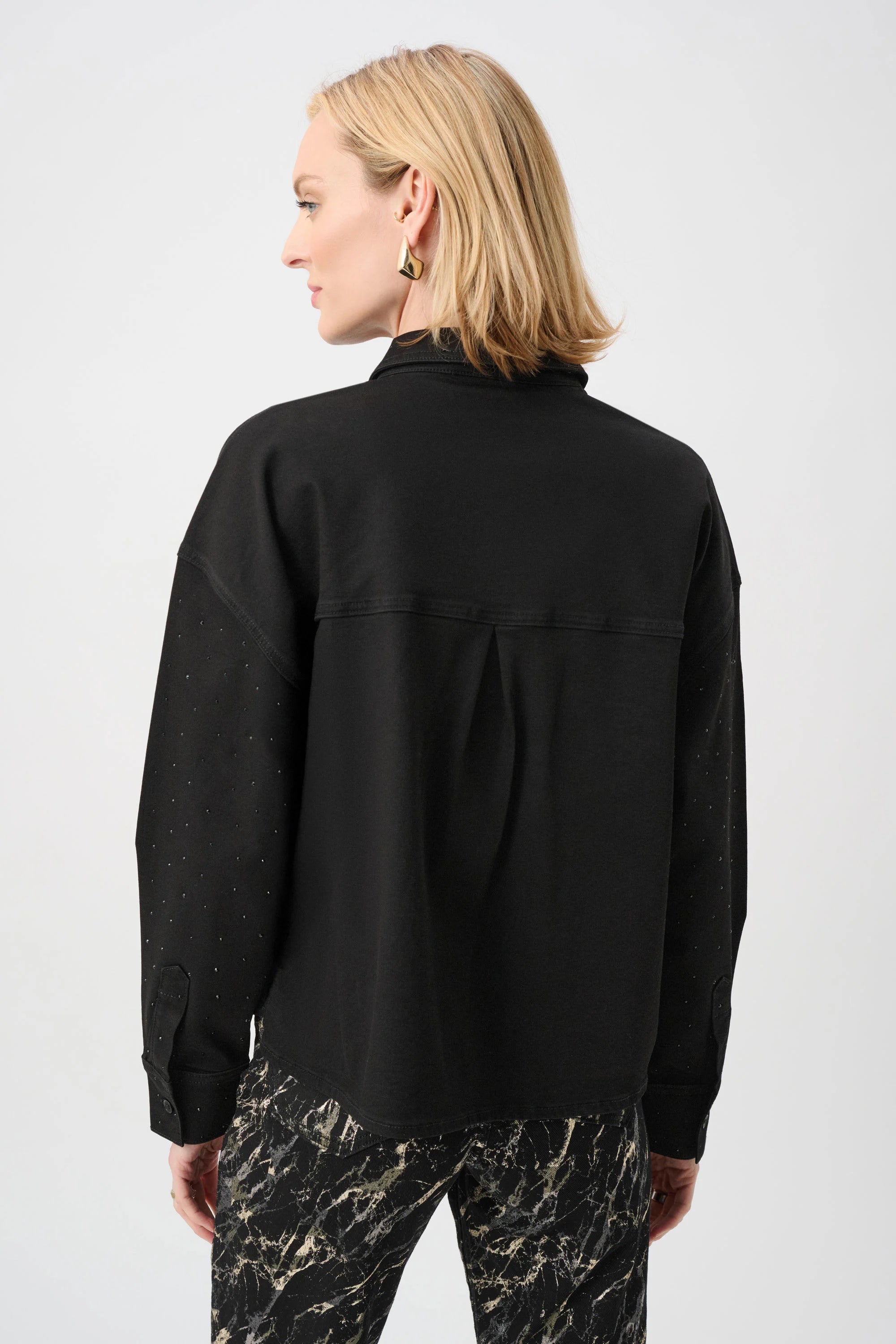 Featherweave Denim Cropped Blouse With Rhinestone Detail (263965)