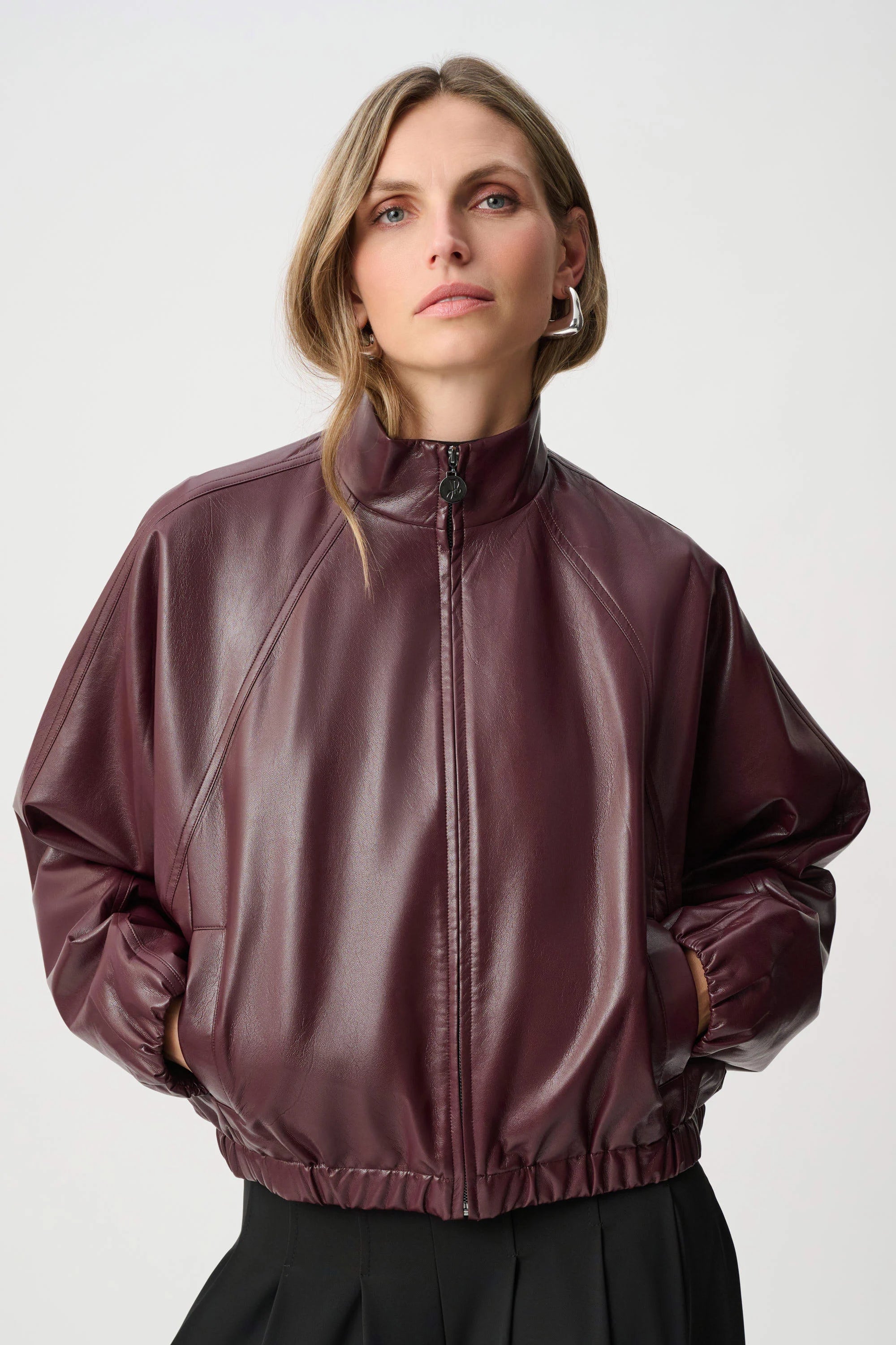 Leatherette Mock-Neck Bomber Jacket (263971)