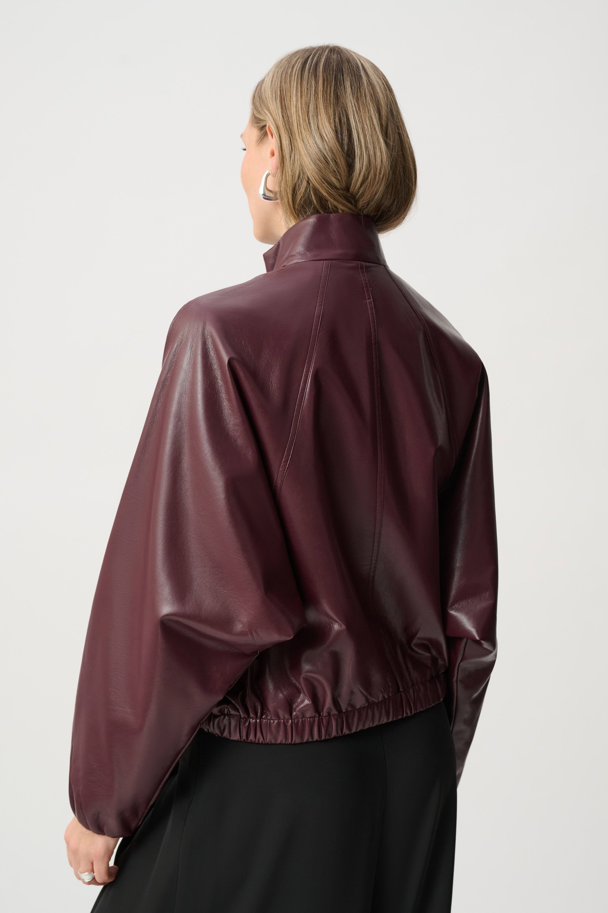 Leatherette Mock-Neck Bomber Jacket (263971)