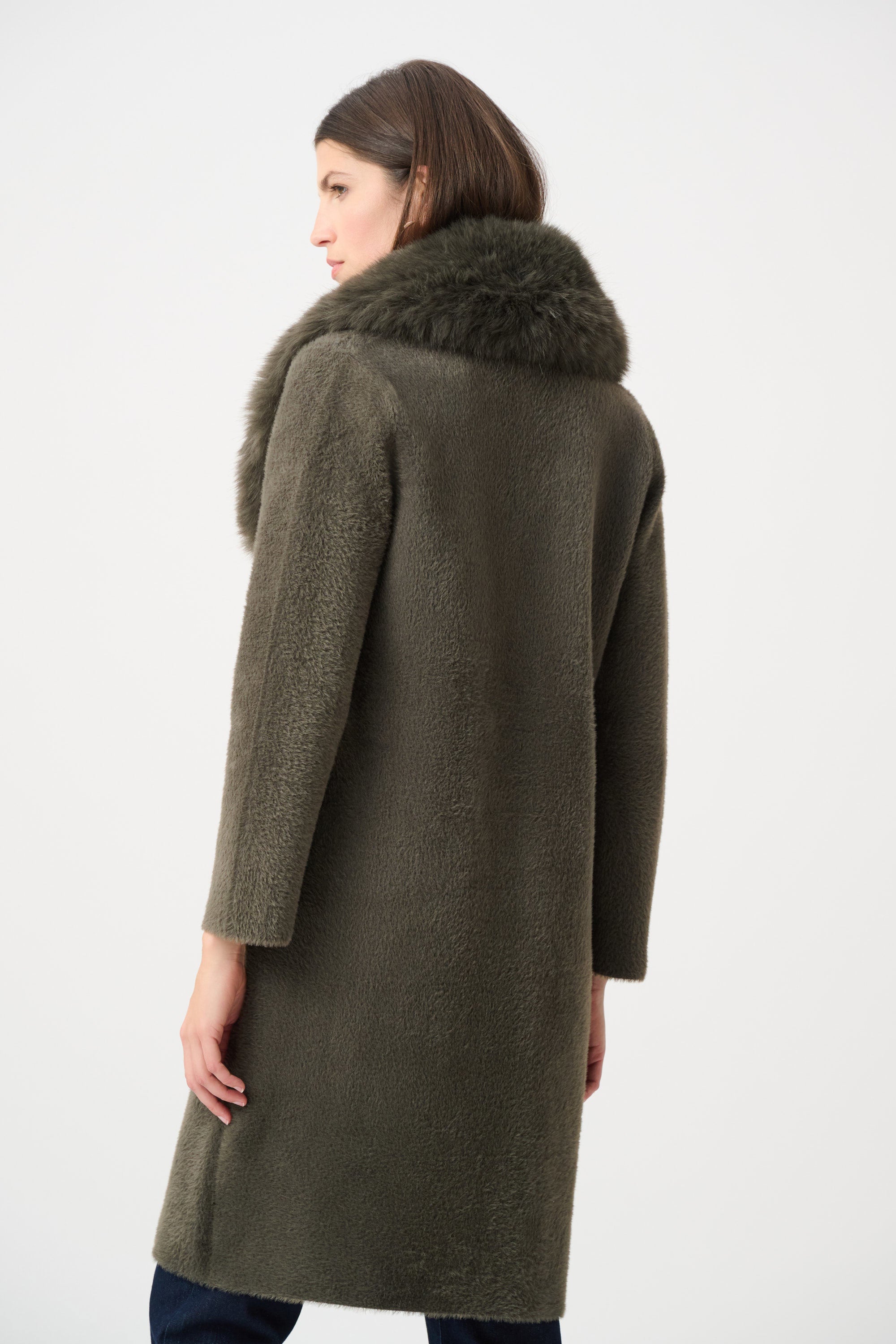 Feather Yarn Knit Coat With Detachable Faux Fur Collar (263973)