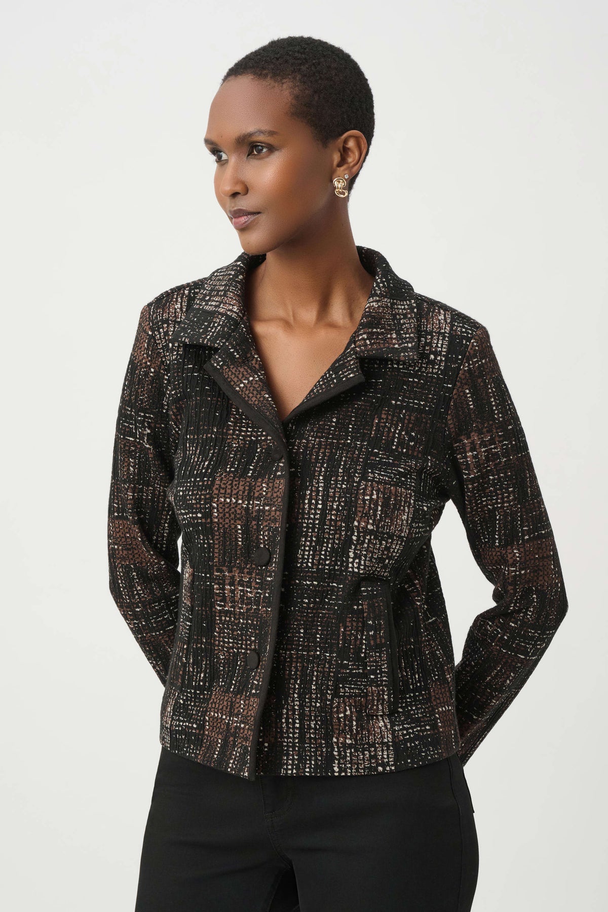 Plaid Knit Straight-Cut Jacket (264058)