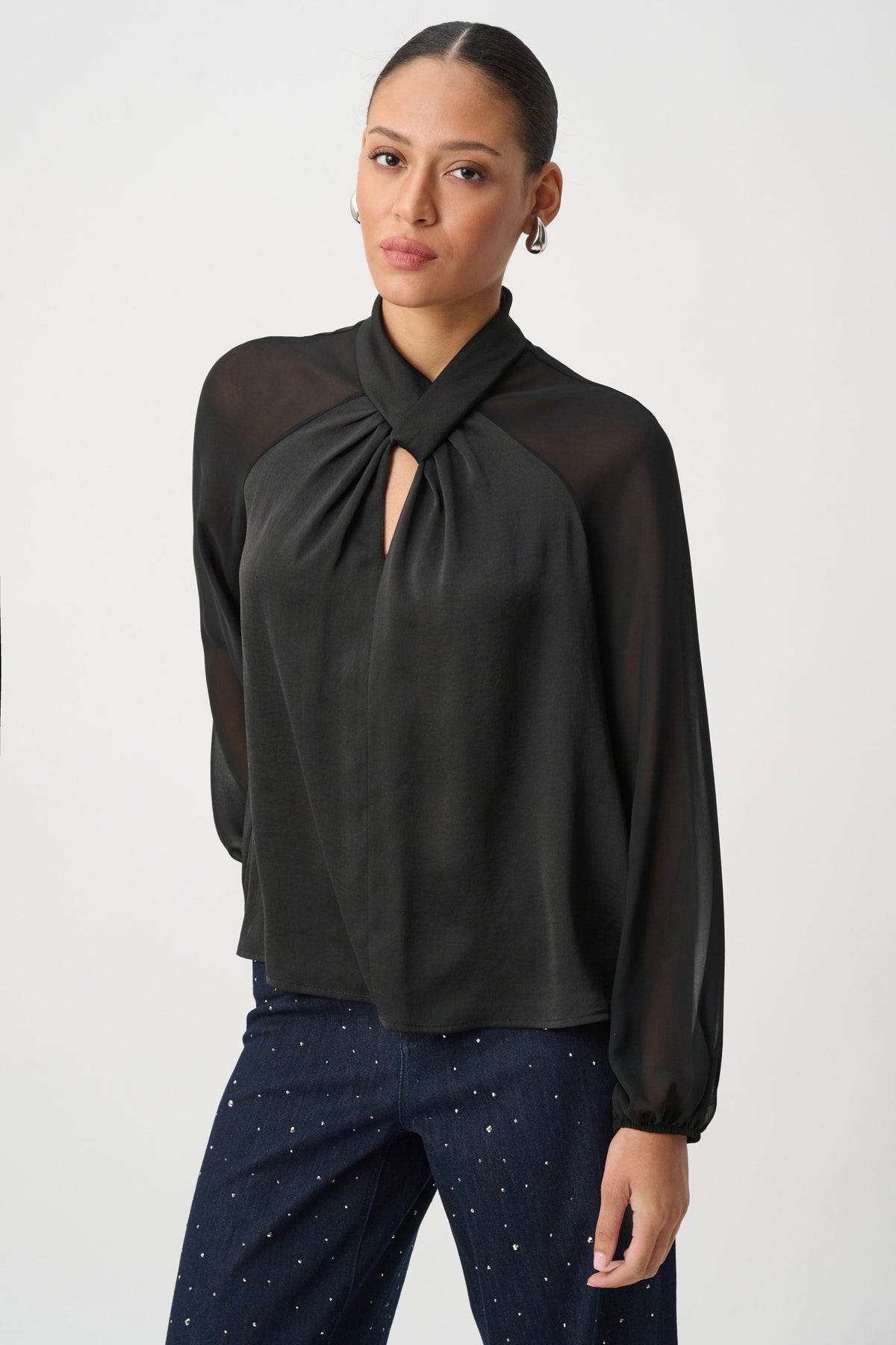 Satin Top With Chiffon Sleeves (264119)