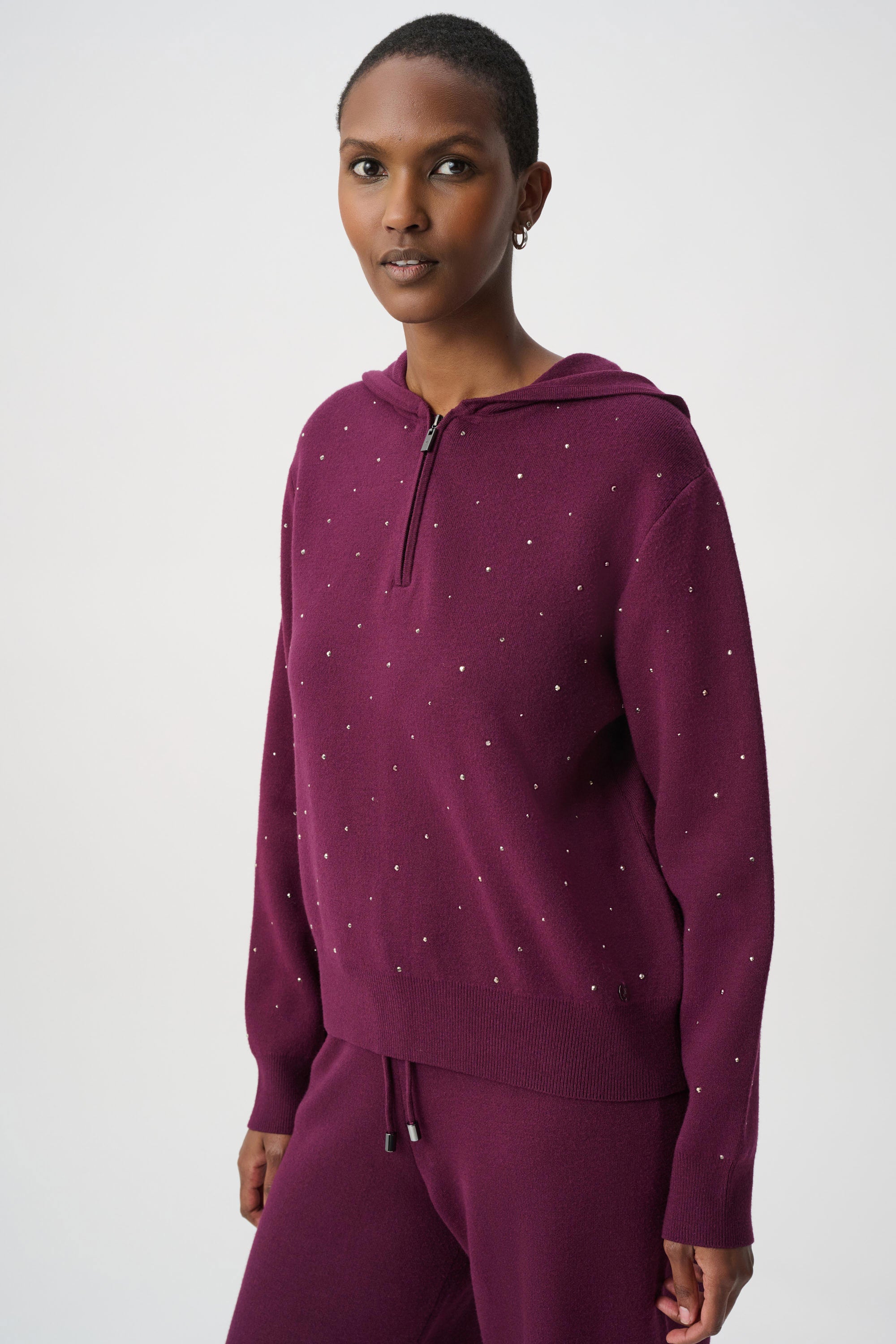 Embellished Hooded Pullover Sweater (264618)