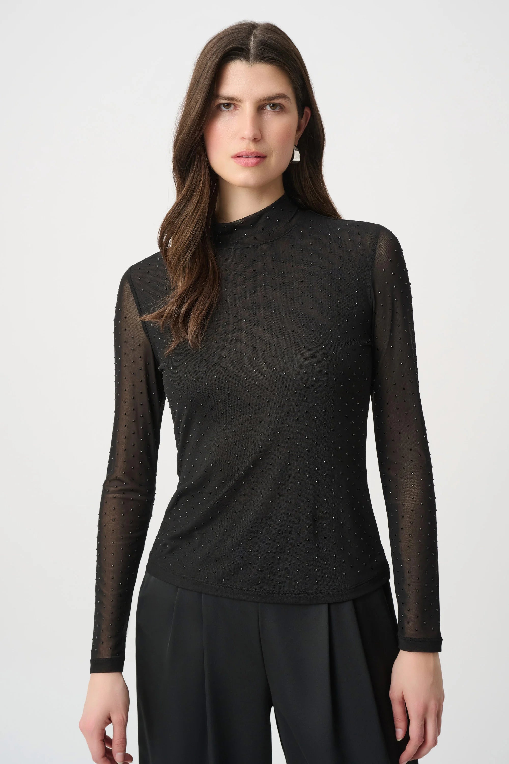 Rhinestone Mesh Long Sleeve Top (264916)