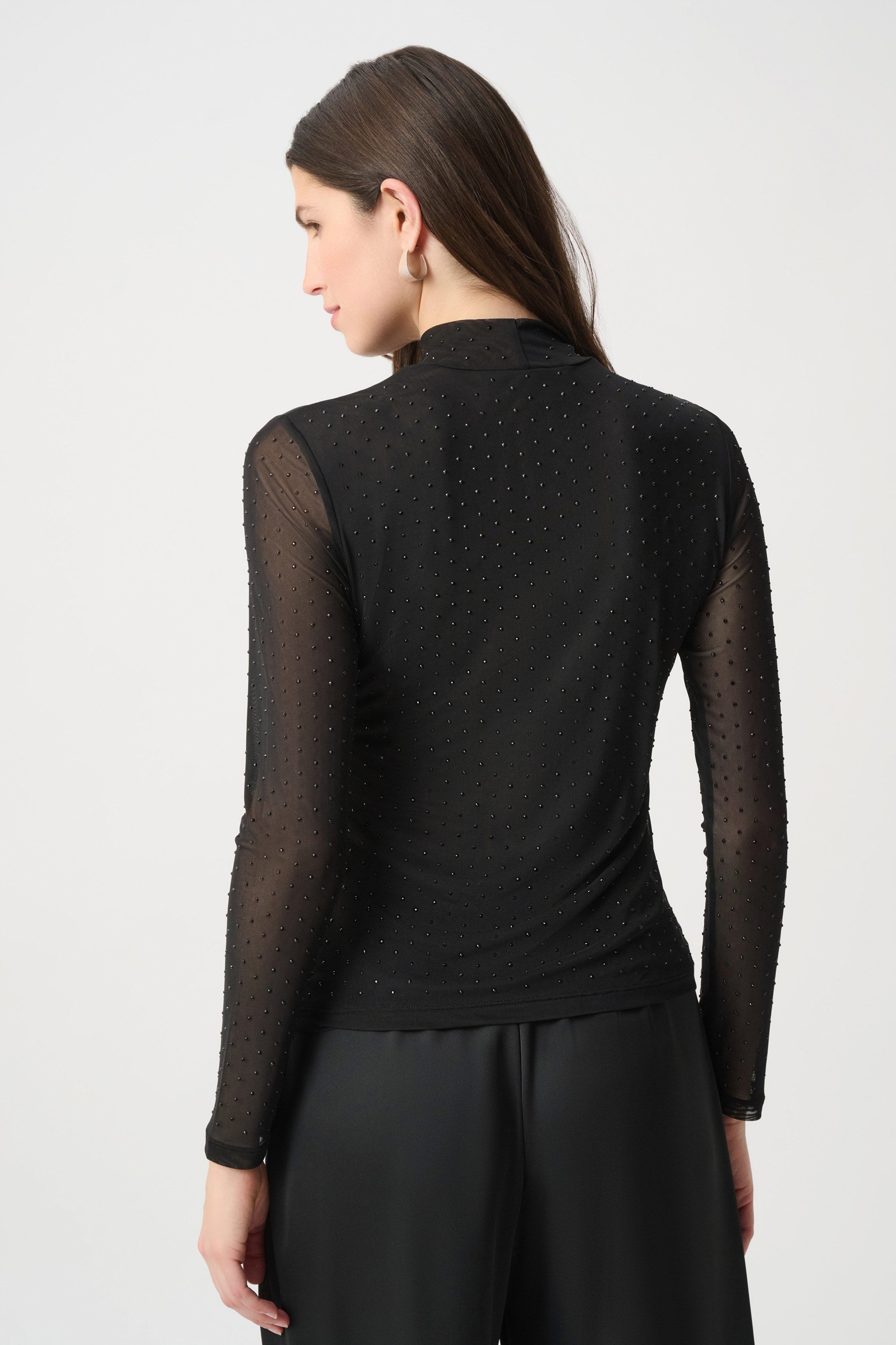 Rhinestone Mesh Long Sleeve Top (264916)