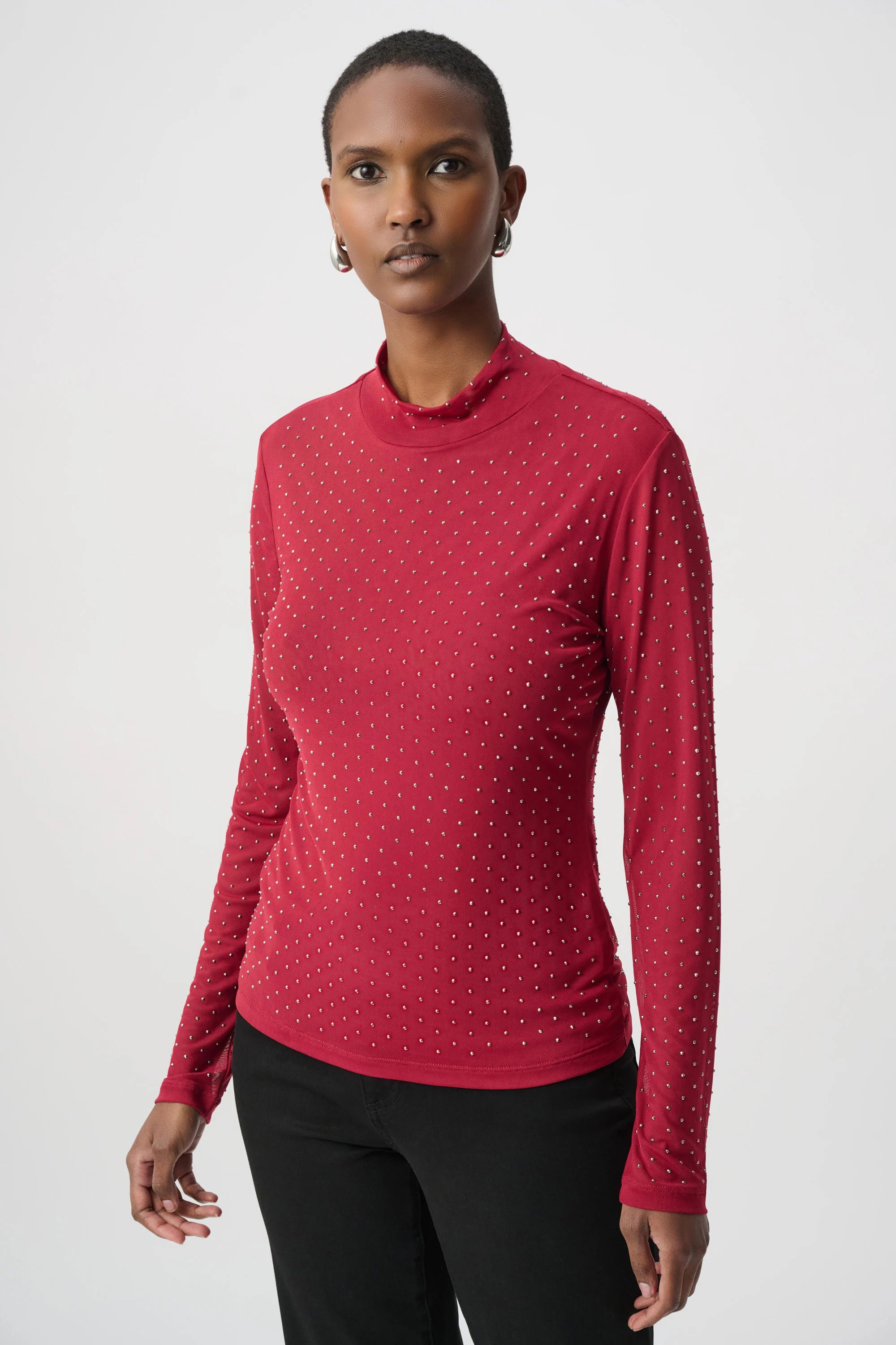 Rhinestone Mesh Long Sleeve Top (264916)
