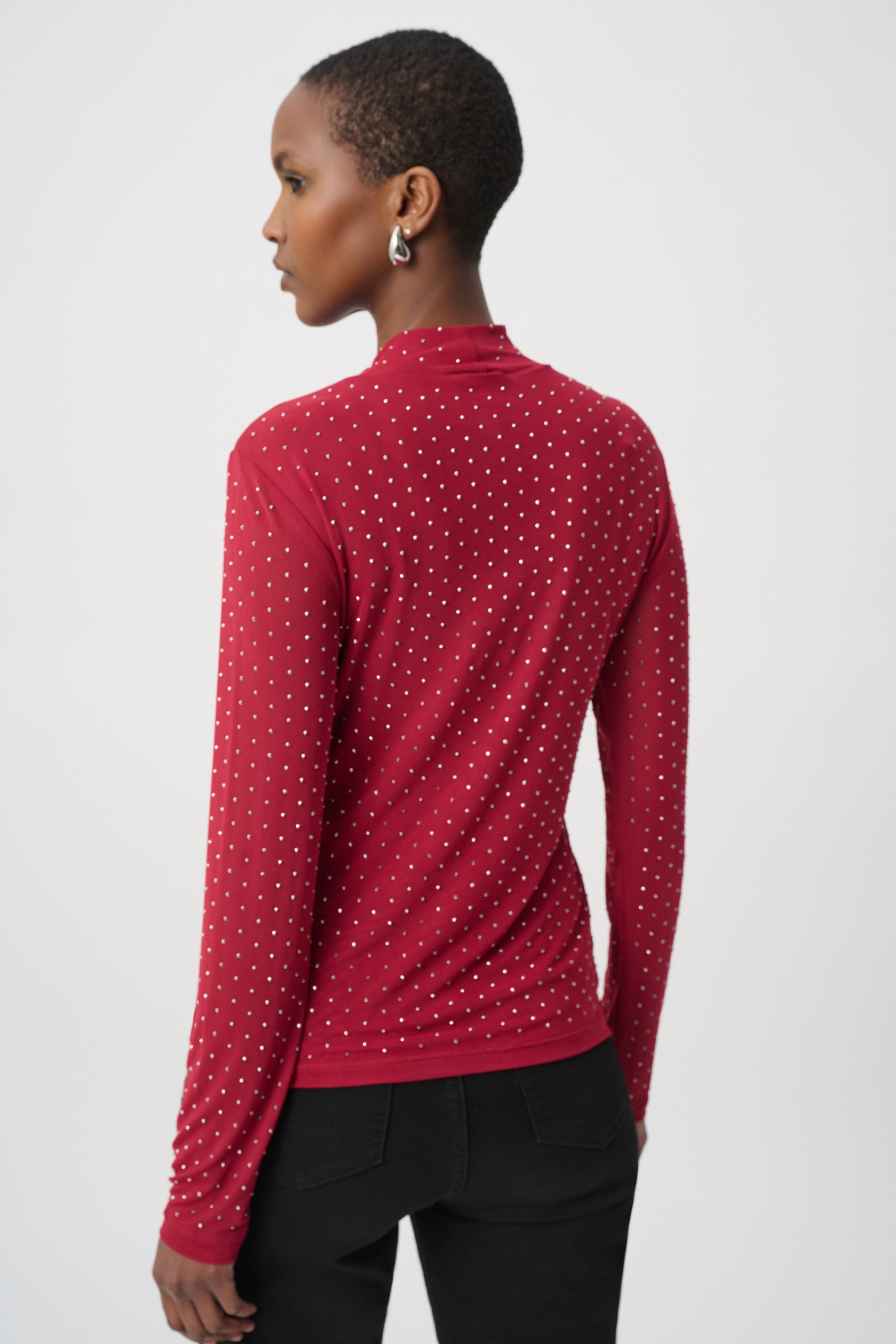 Rhinestone Mesh Long Sleeve Top (264916)