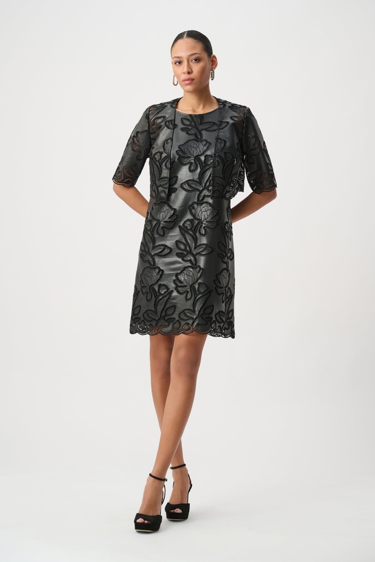 Faux Leather Embroidered Bolero (264938)