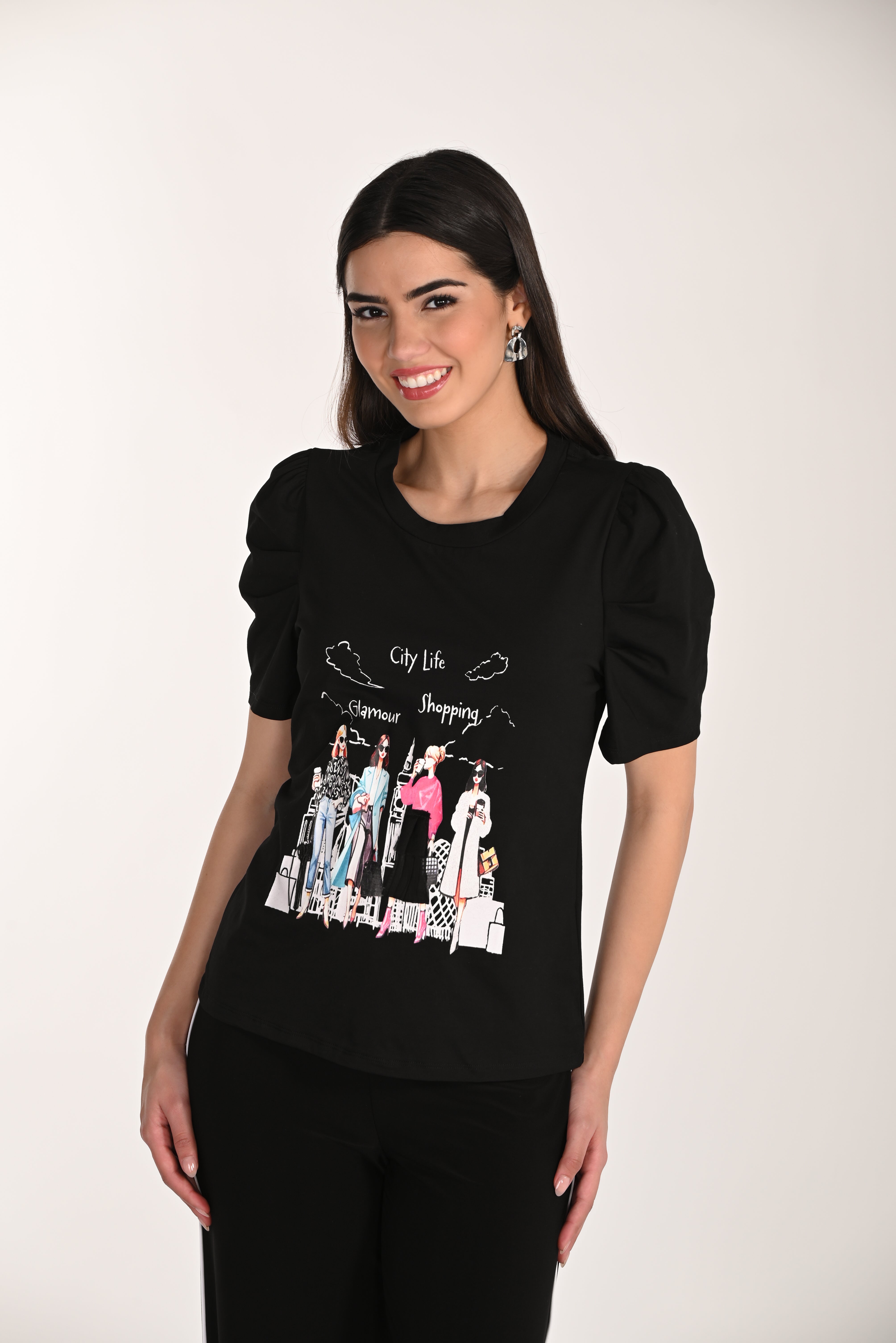 Puff Sleeve Graphic T S hirt (266531)