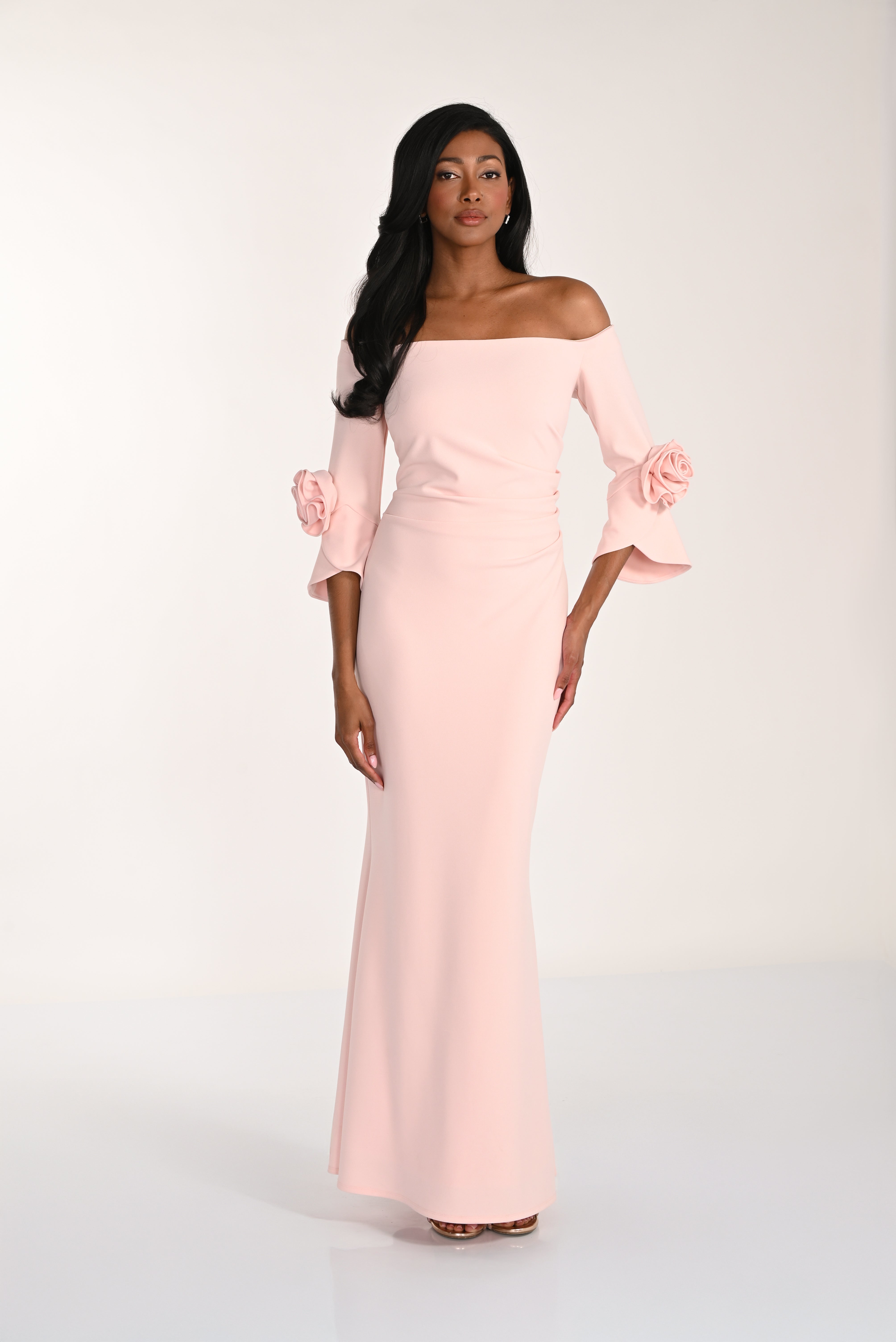 Off The Shoulder Gown with Rosette Sleeve Detail (FL0203)