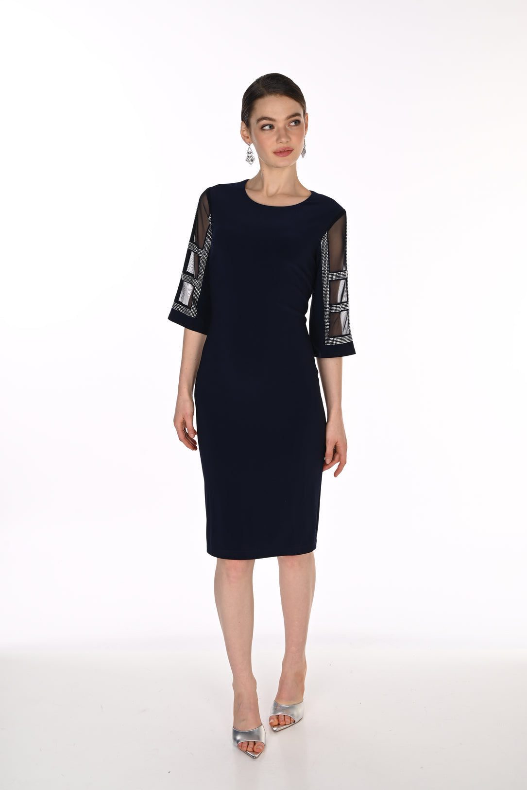 Embellished Sheer Sleeve Cocktail Dress (FL0233)