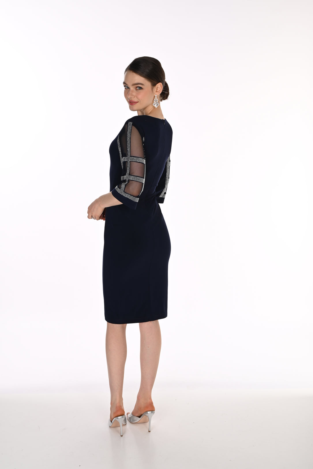 Embellished Sheer Sleeve Cocktail Dress (FL0233)