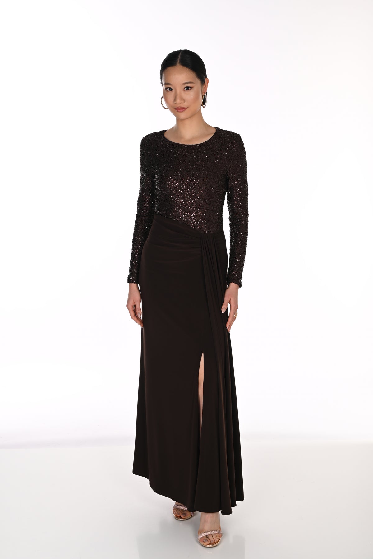 Long Sleeved Sequinned Gown (FL0231)