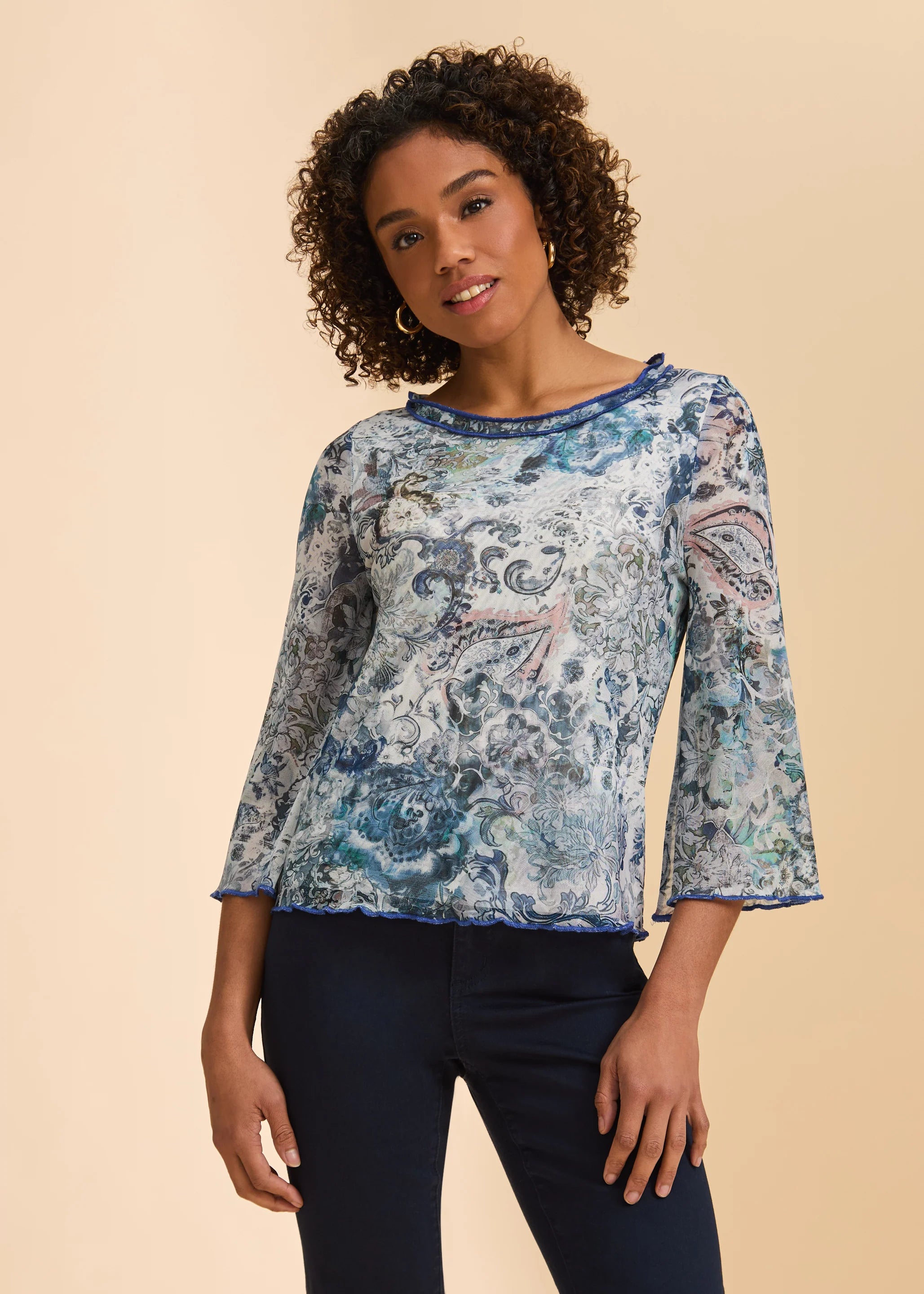 Bell Sleeve Boat Neck Top (3980603)