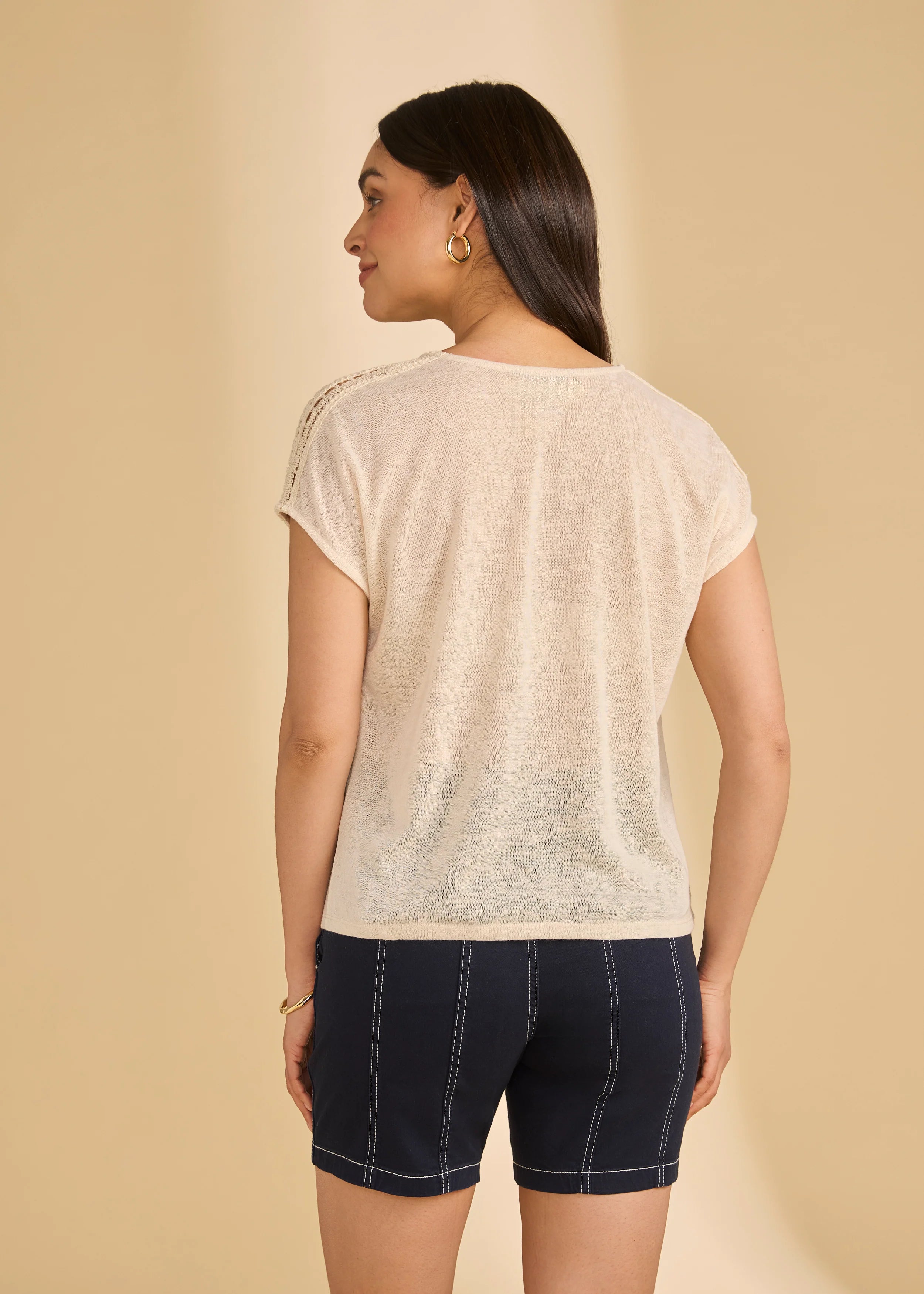 Short Sleeve Split Neck Top (3141451)